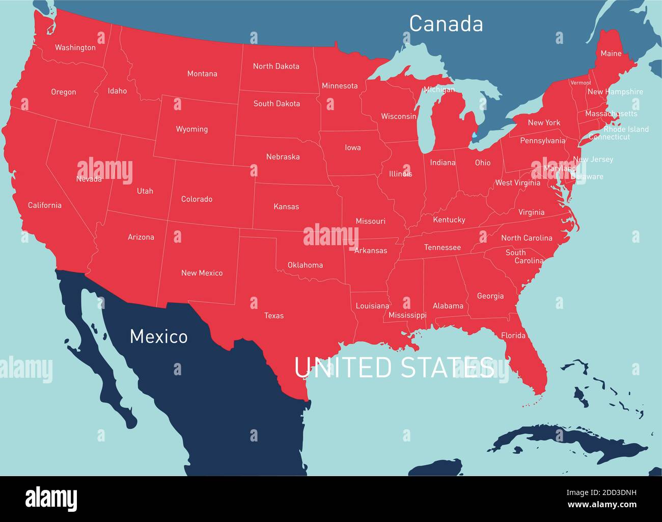 Mappa colori vettoriale USA Illustrazione Vettoriale
