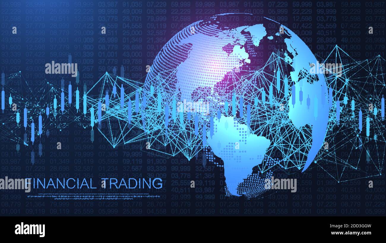 Mercato azionario o grafico di trading forex in concetto futuristico per l'investimento finanziario o le tendenze economiche idea di business. Concetto di commercio finanziario. Scorte Illustrazione Vettoriale