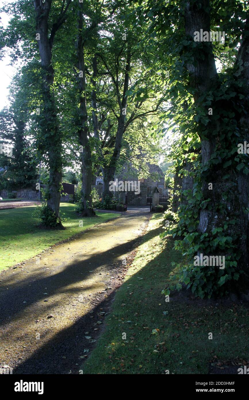 Alloway Auld Kirk, Ayrshire, Scozia, Alloway Auld Kirk, Che risale al 16 ° secolo, è una rovina in Alloway, South Ayrshire, Scozia, celebrato come la scena della danza delle streghe nella poesia 'Tam o' Shanter' di Robert Burns. Programmato Antico Monumento e la categoria A elencati chiesa in rovina, il cimitero associato è di categoria B. Altre persone notevoli sepolte qui includono Lord Alloway e Charles Acton Broke. Era il figlio dell'Ammiraglio posteriore Sir Philip Bowes Acton Broke, il primo uomo a sconfiggere e catturare una nave americana nella guerra del 1812. Foto Stock