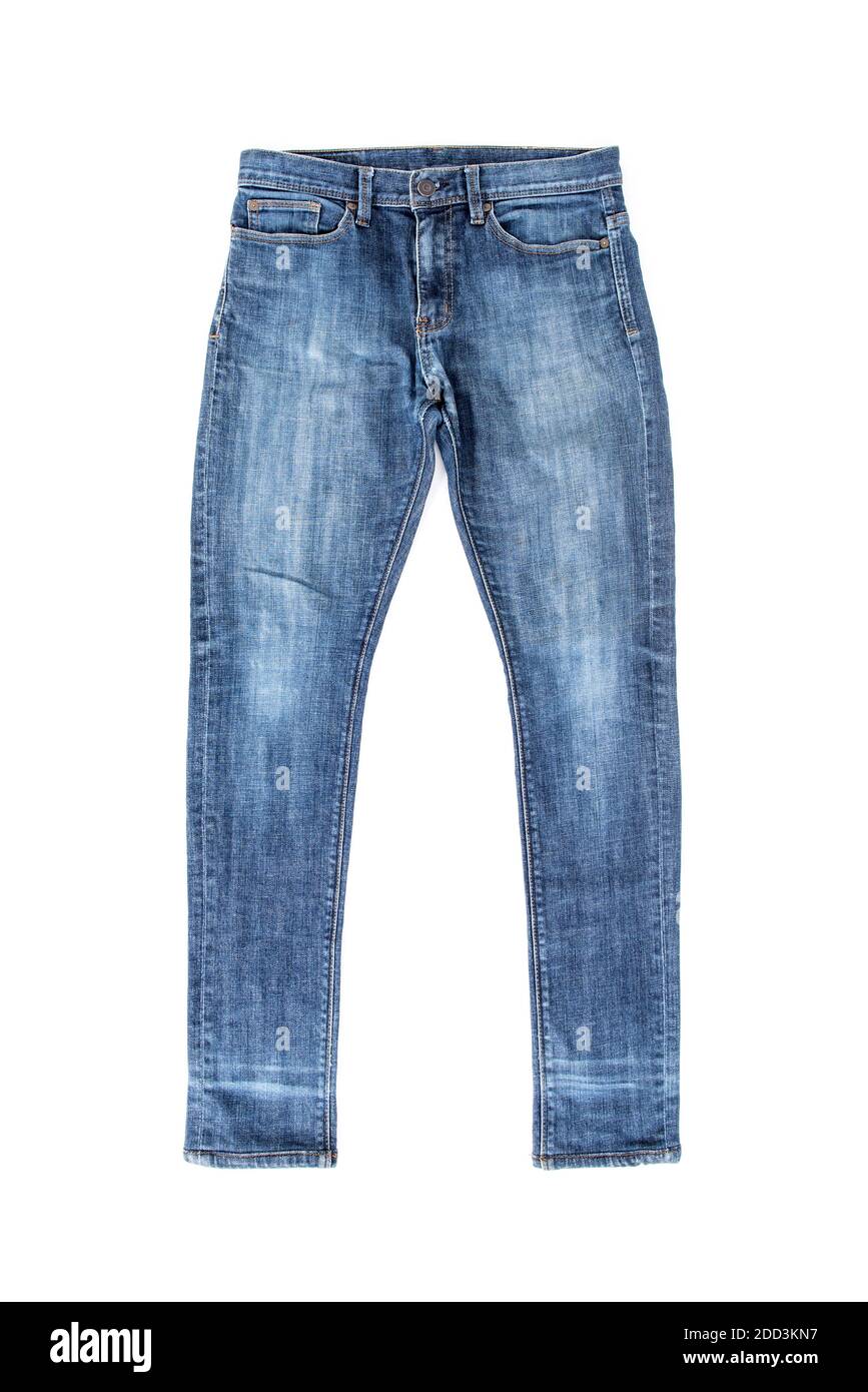 Jeans blu denim - isolato su sfondo bianco Foto Stock