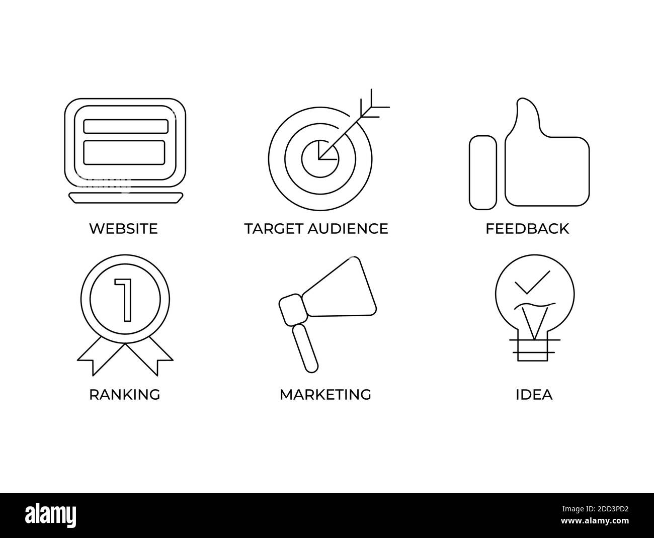 Digital Agency SEO Icon Set Vector Template (Imposta modello vettore). Sviluppo Web, marketing digitale, idea icona concetto Illustrazione Vettoriale