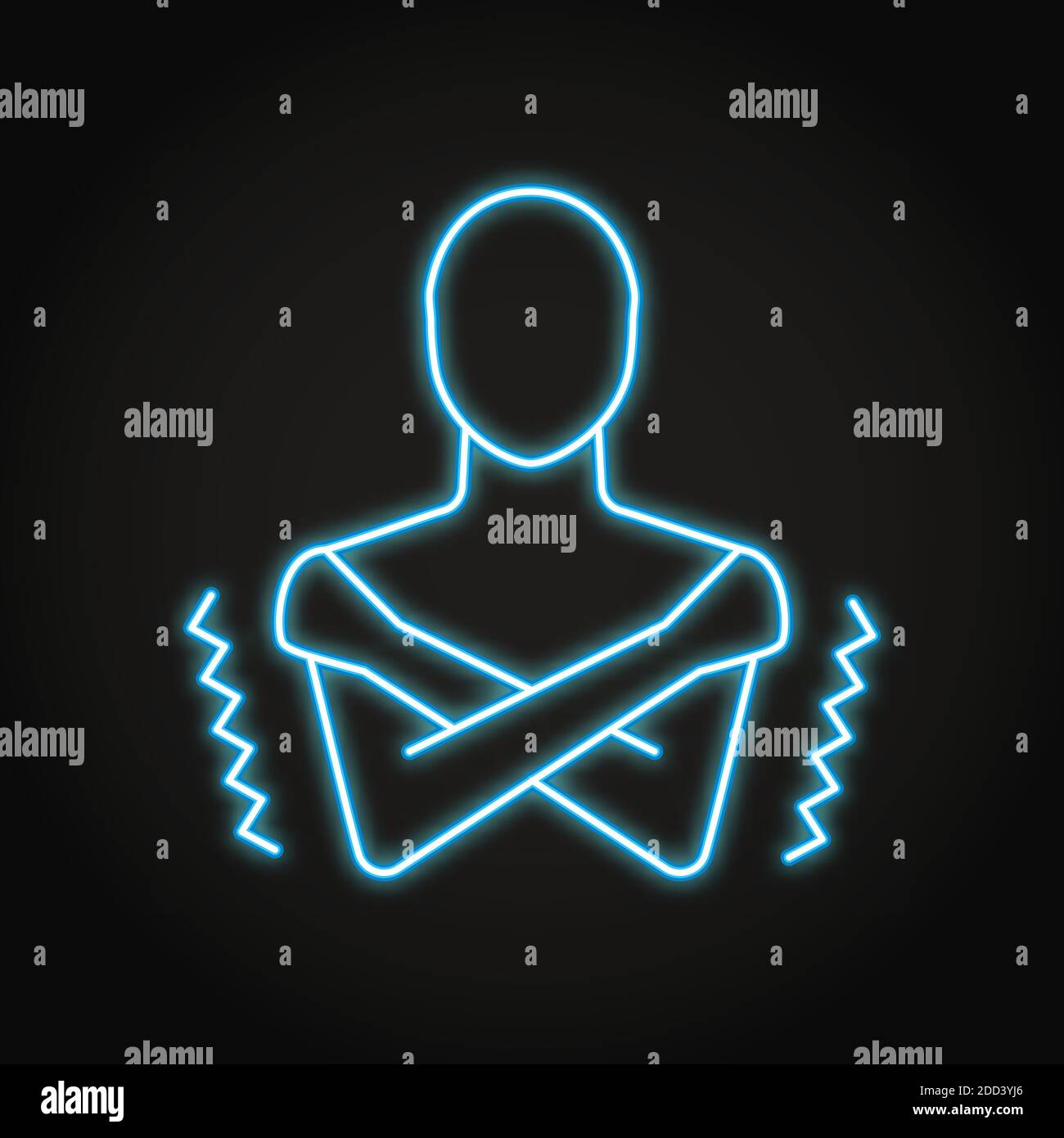 Icona sintomo di brividi al neon nello stile di linea. L'uomo si sente freddo, simbolo tremante. Illustrazione vettoriale. Illustrazione Vettoriale