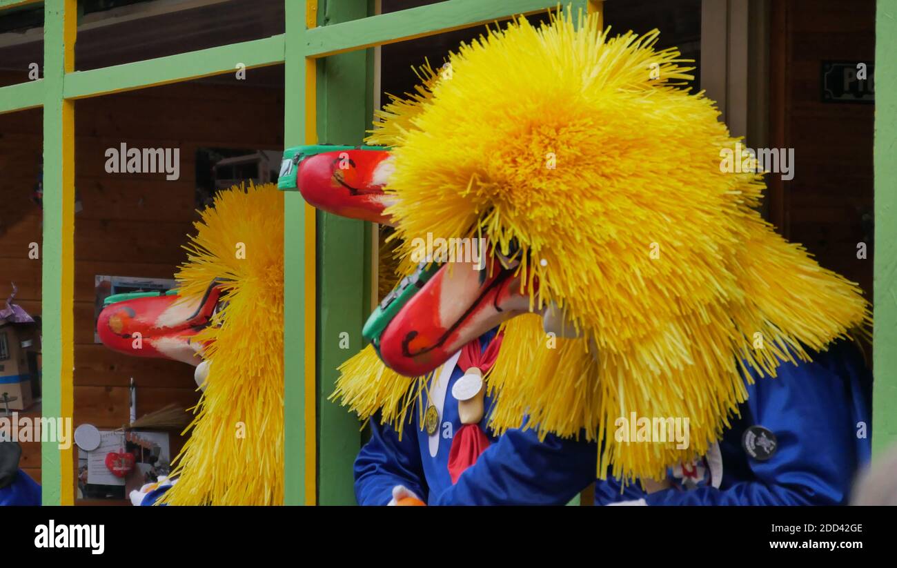 Giovani partecipanti carnevali con maschere magnifiche Foto Stock