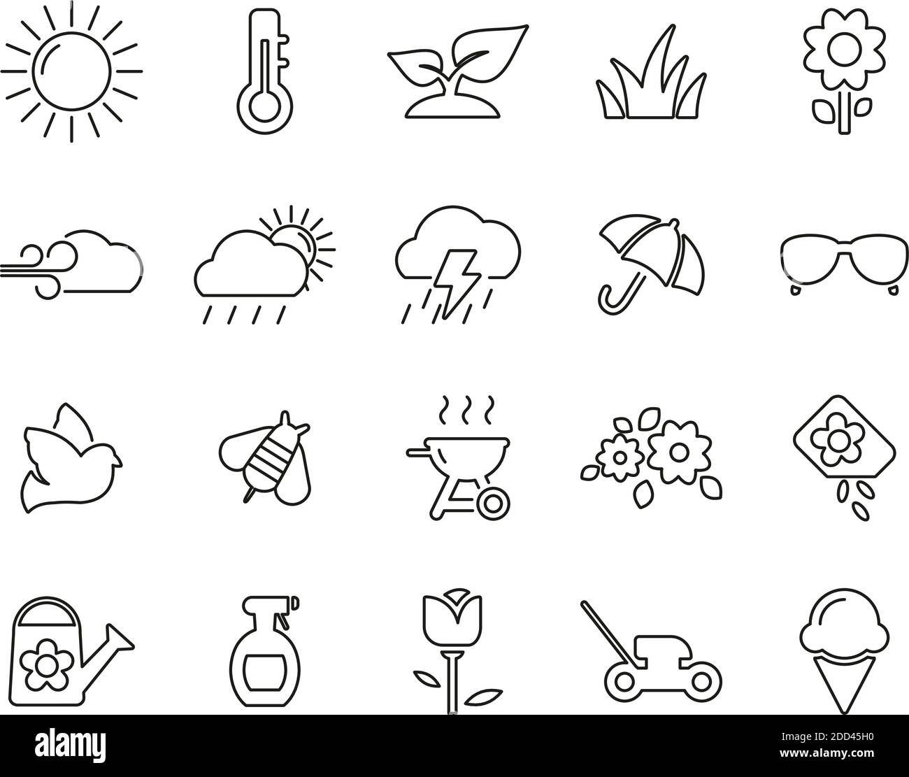 Icone a molla Set di linee sottili Bianco e nero Grande Illustrazione Vettoriale