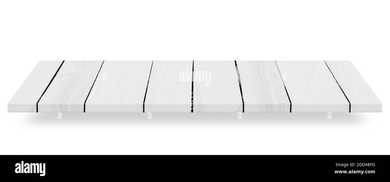 Piano in legno bianco o ripiano in legno isolato su sfondo bianco. Oggetto con tracciato di ritaglio. Foto Stock Piano in legno bianco o ripiano in legno isolato su sfondo bianco. Oggetto con tracciato di ritaglio. Foto Stock