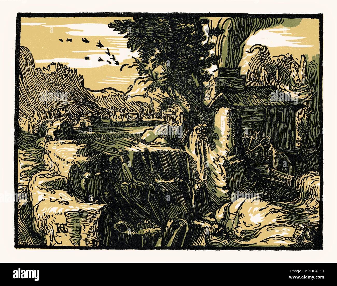 Hendrick Goltzius, Paesaggio con cascata, ca 1597–1600, restaurato digitalmente Foto Stock