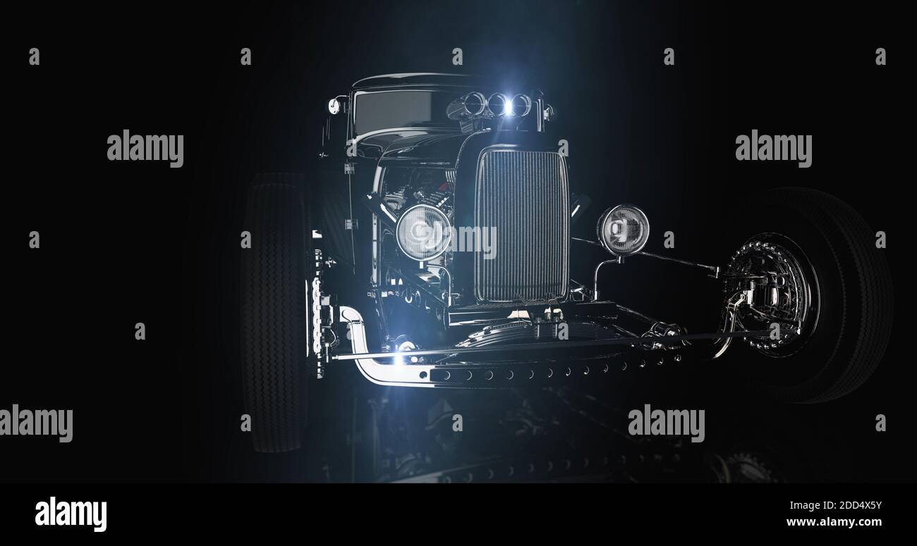 Hot Rod nero su sfondo scuro. Rendering 3D Foto Stock