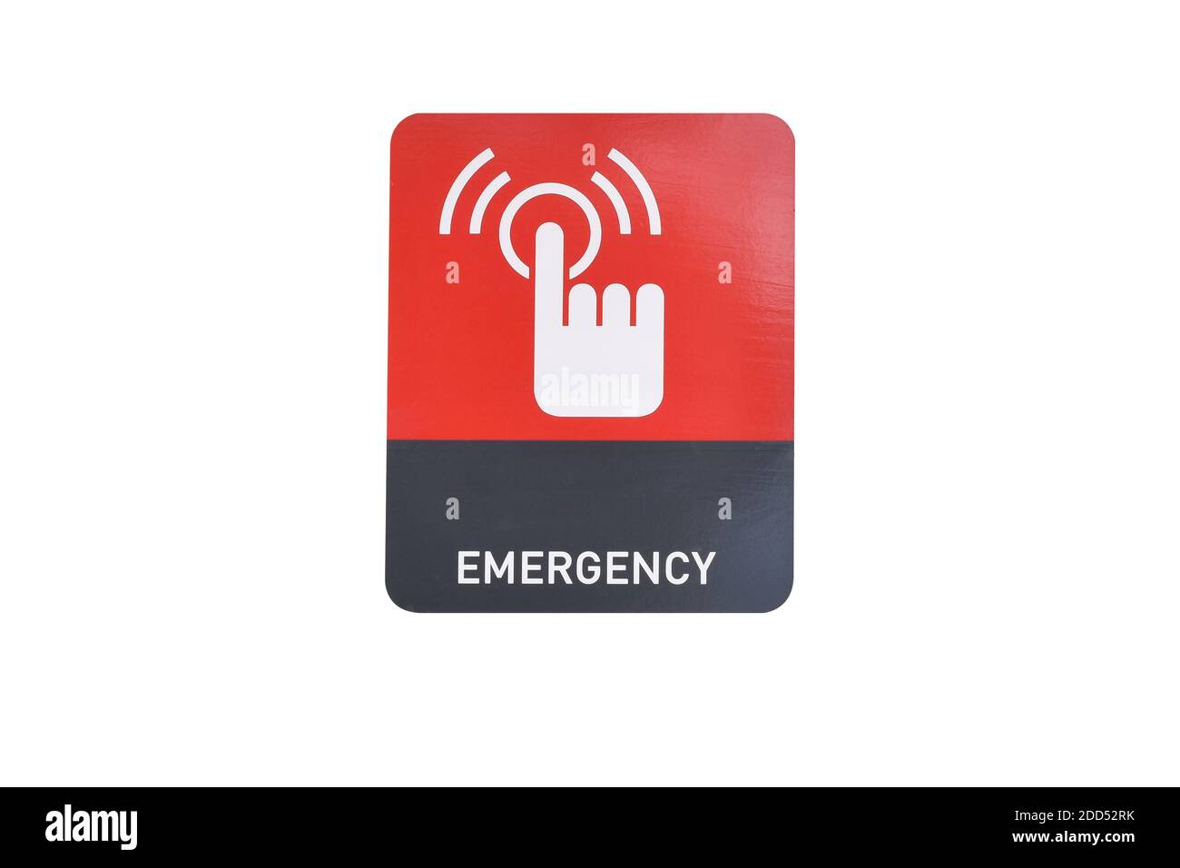 Simbolo di emergenza nei bagni pubblici isolati su sfondo bianco. Oggetto con tracciato di ritaglio. Foto Stock