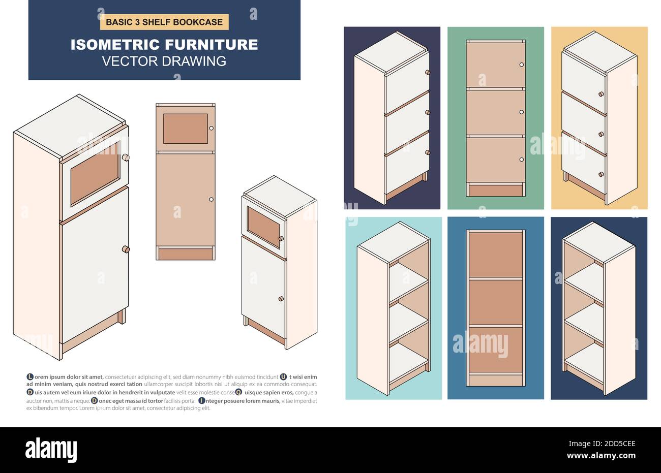 Disegno vettoriale di mobili isometrici di Bookcase Illustrazione Vettoriale