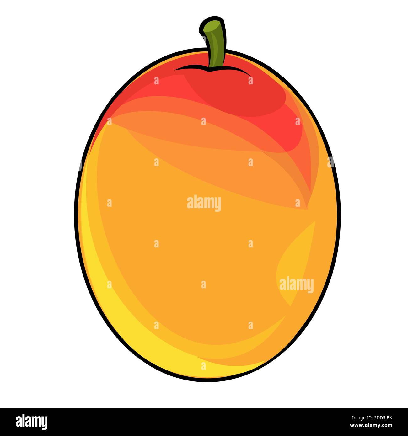 Frutta di mango. Oggetto isolato su sfondo bianco. Maturo. Stile piatto cartoon. Illustrazione. Foto Stock