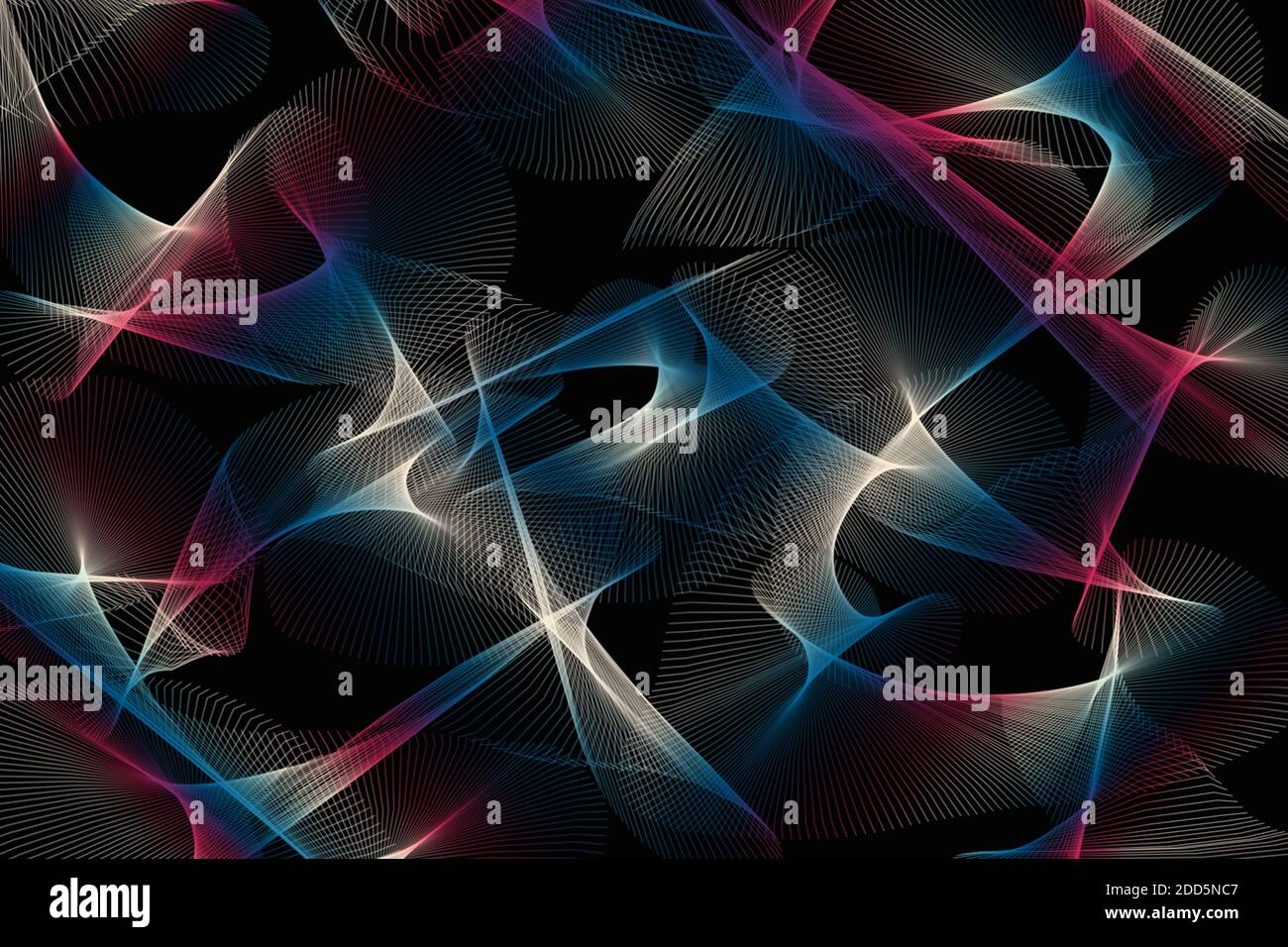 Illustrazione astratta di sfondo di linee a spirale frattale multicolore su sfondo nero. Foto Stock