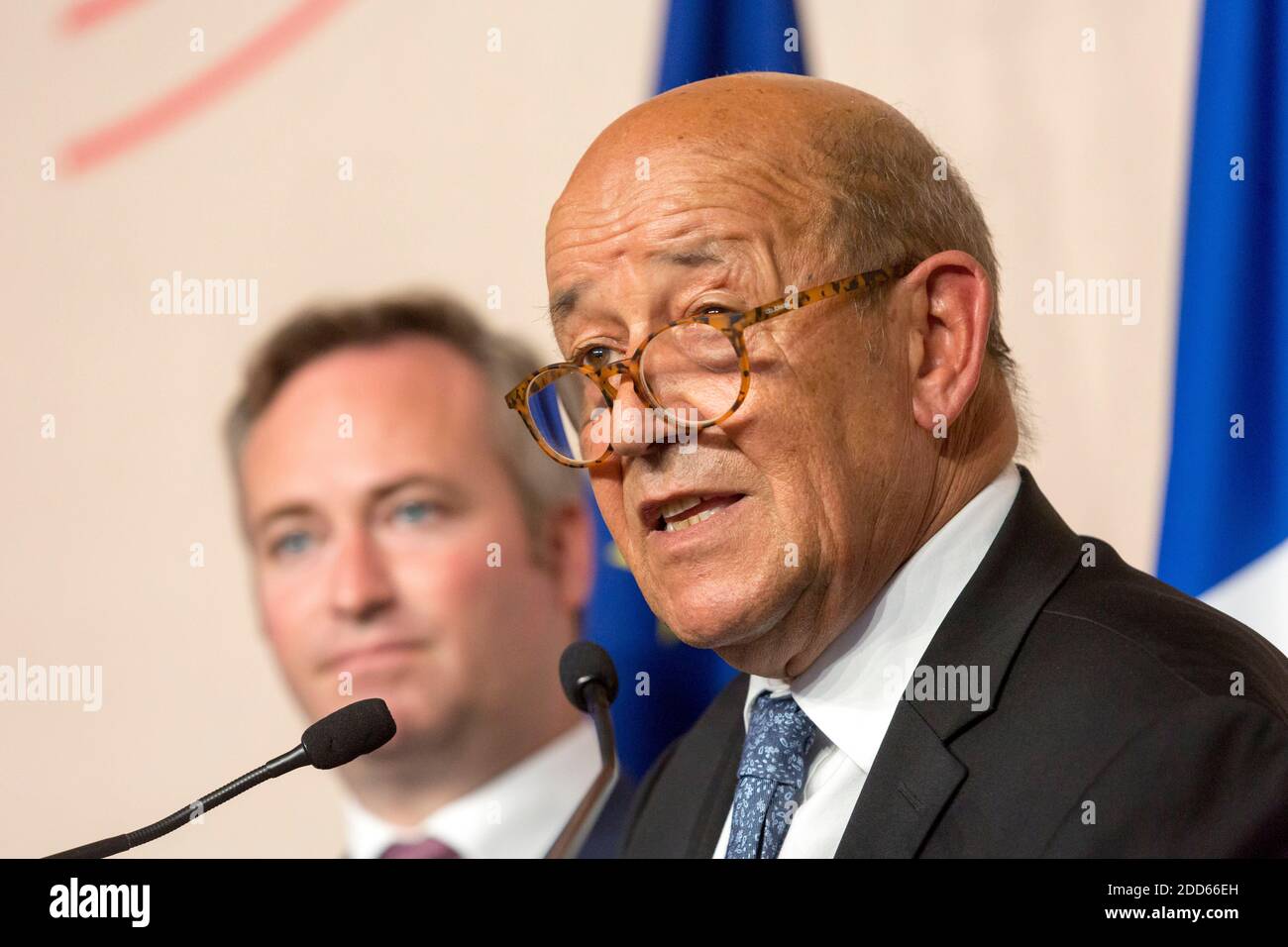 Il Ministro degli Esteri Jean-Yves le Drian partecipa all'apertura della Semaine des Ambassadeurs a Parigi, Francia, il 27 agosto 2018. Foto di Romain Beurrier/Pool/ABACAPRESS.COM Foto Stock