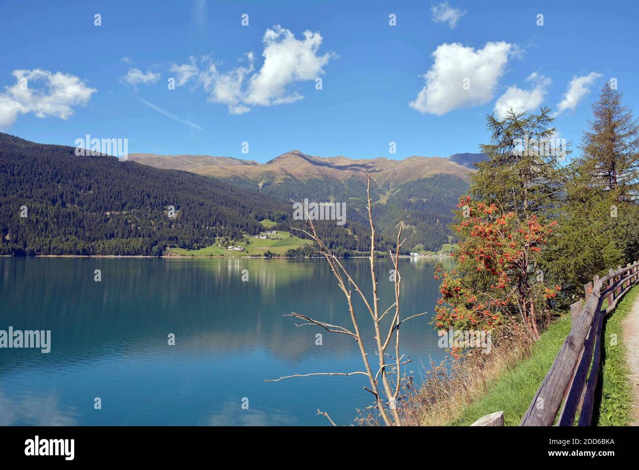 Umore autunnale sul lago di Reschen Foto Stock