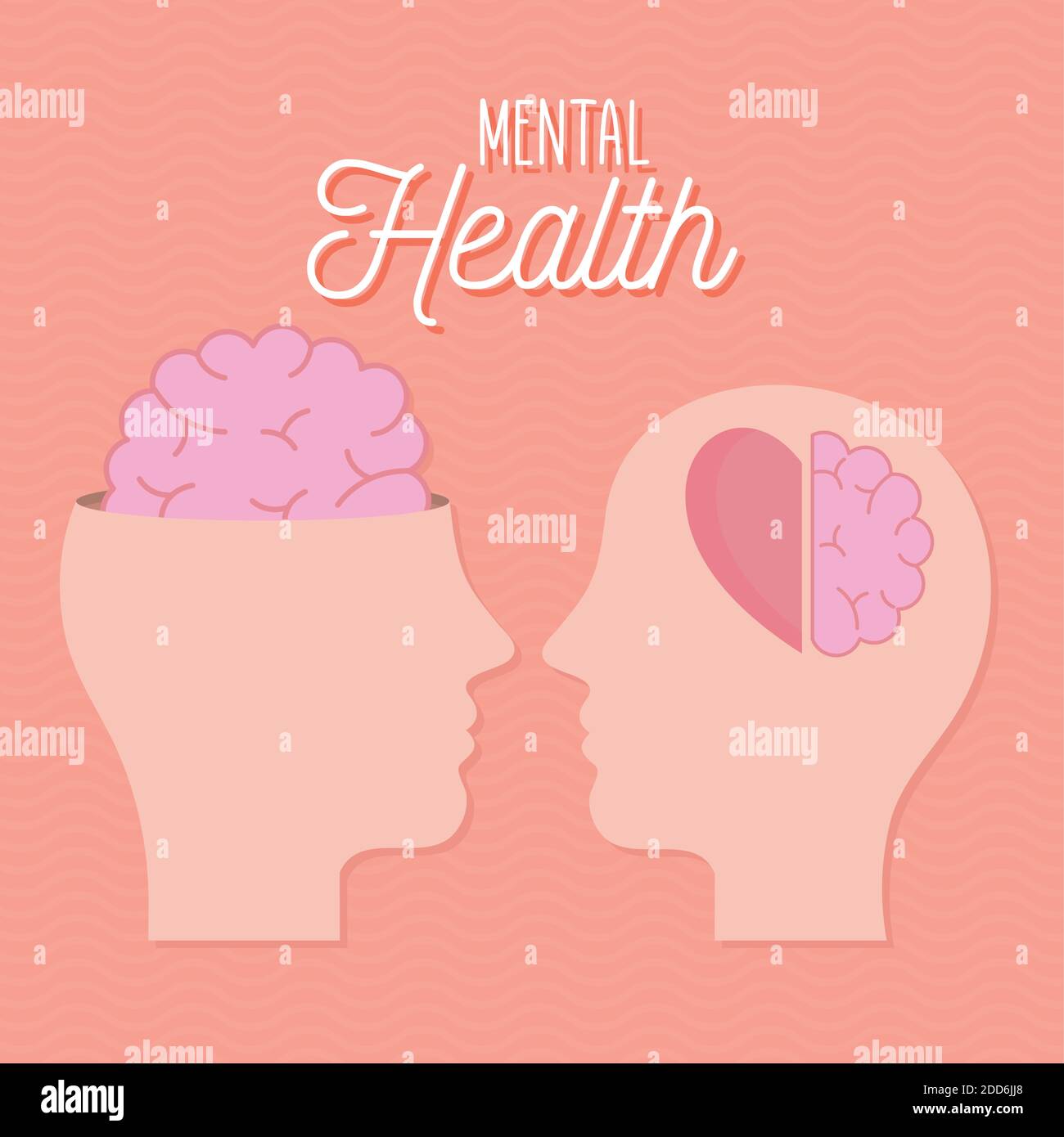 salute mentale con testa cervello e vettore cardiaco design Illustrazione Vettoriale
