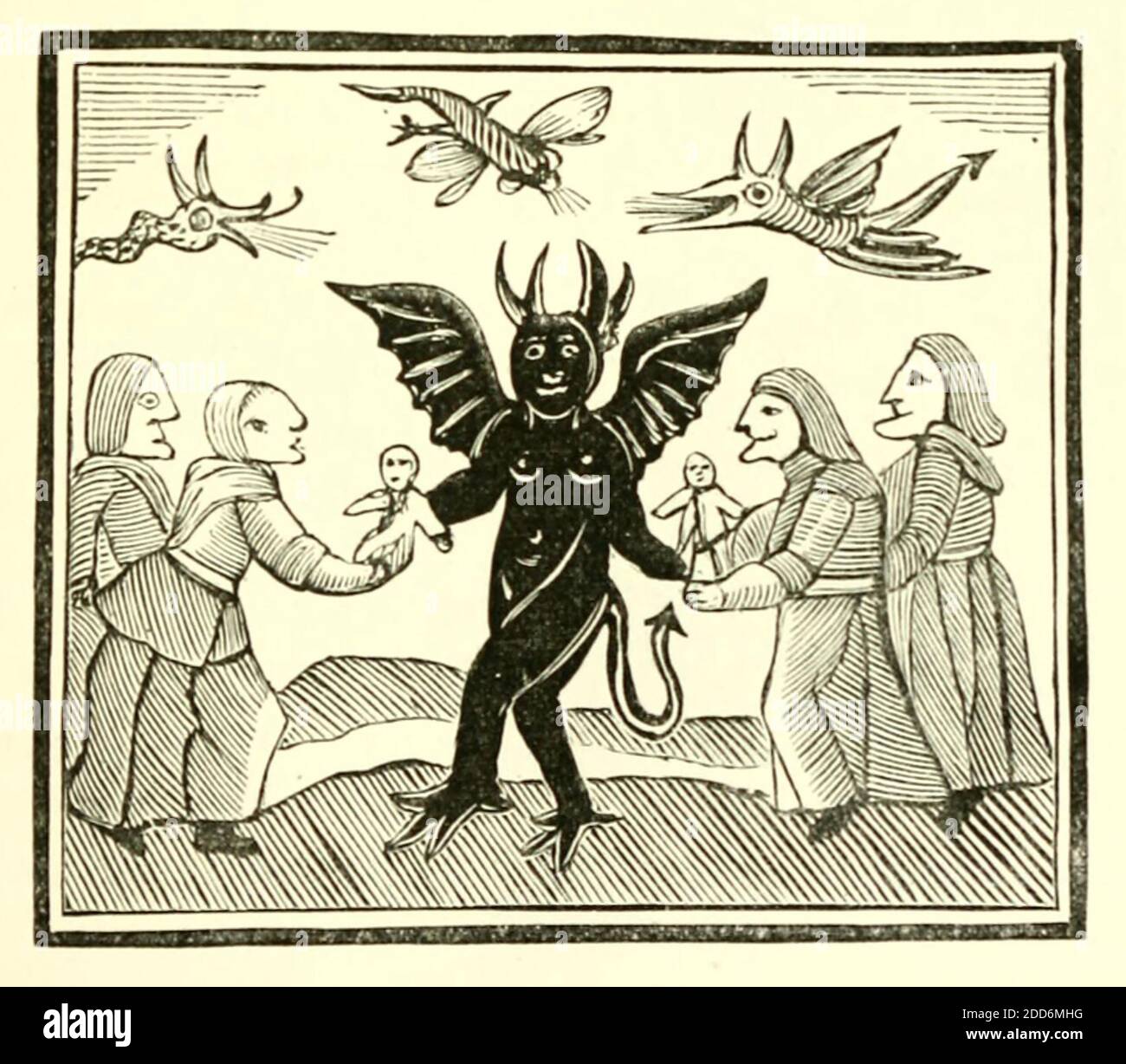 LE STREGHE che danno ai loro bambini di essere benedetti dal Diavolo Da un libro in inglese del 1741 Foto Stock