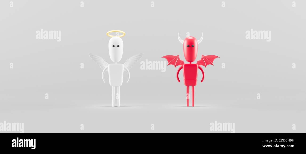 Angel e Devil divertente personaggio 3d rendering illustrazione 3d Foto Stock
