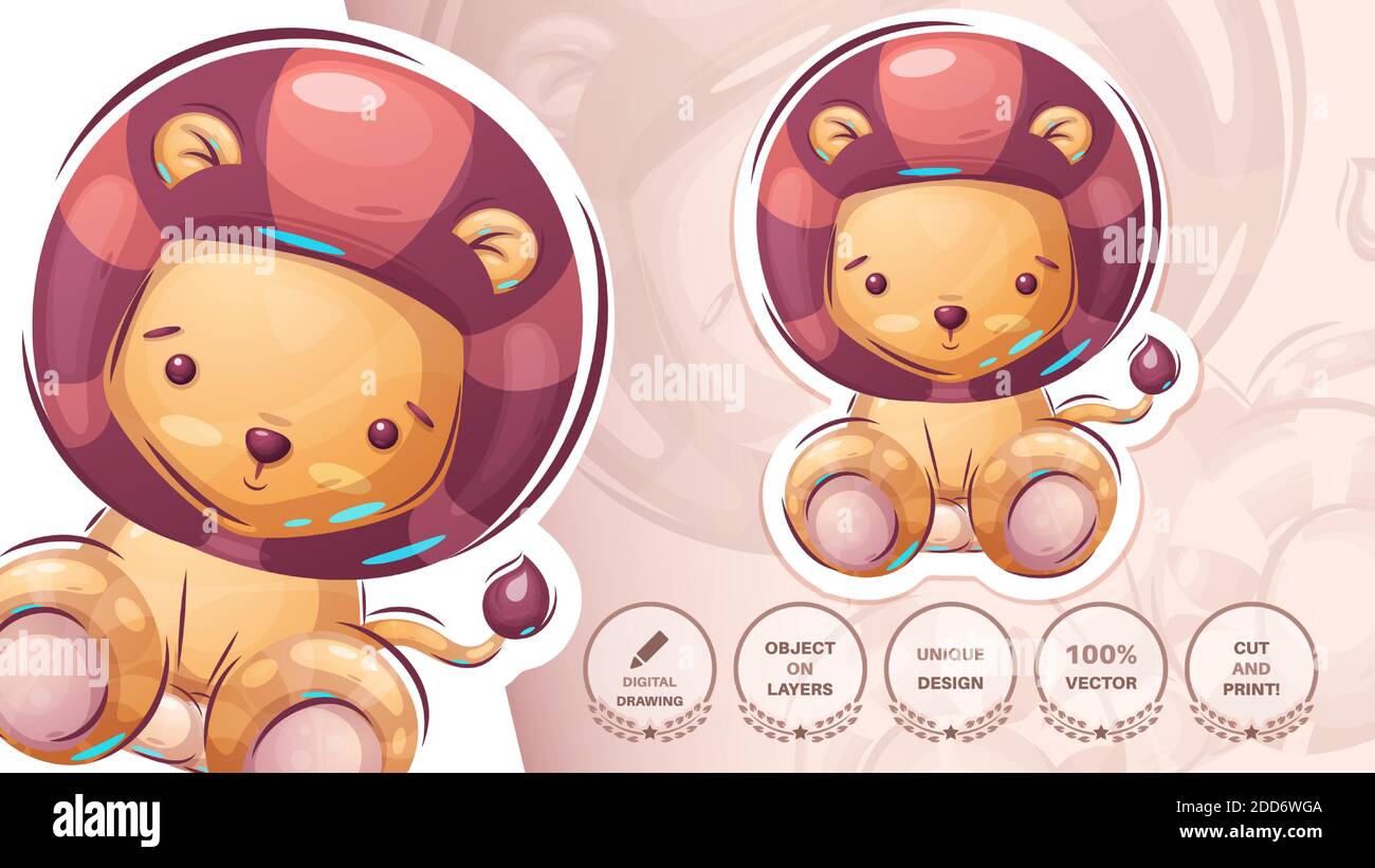 Cute leone teddy - adesivo divertente. eps vettoriale 10 Illustrazione Vettoriale