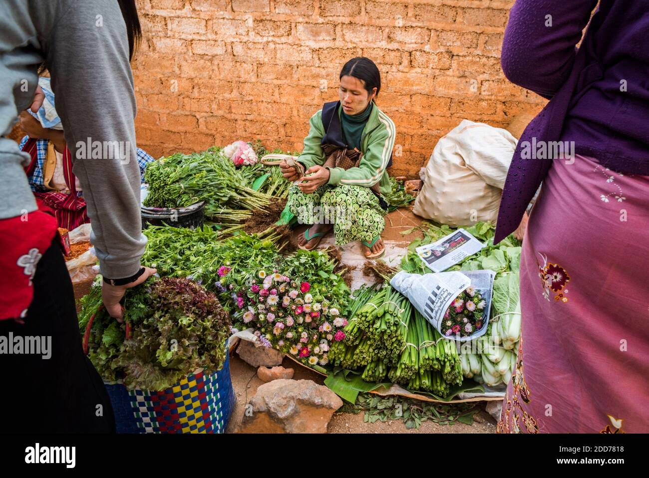 Mercato di frutta e verdura in Pindaya, Stato Shan, Myanmar (Birmania) Foto Stock