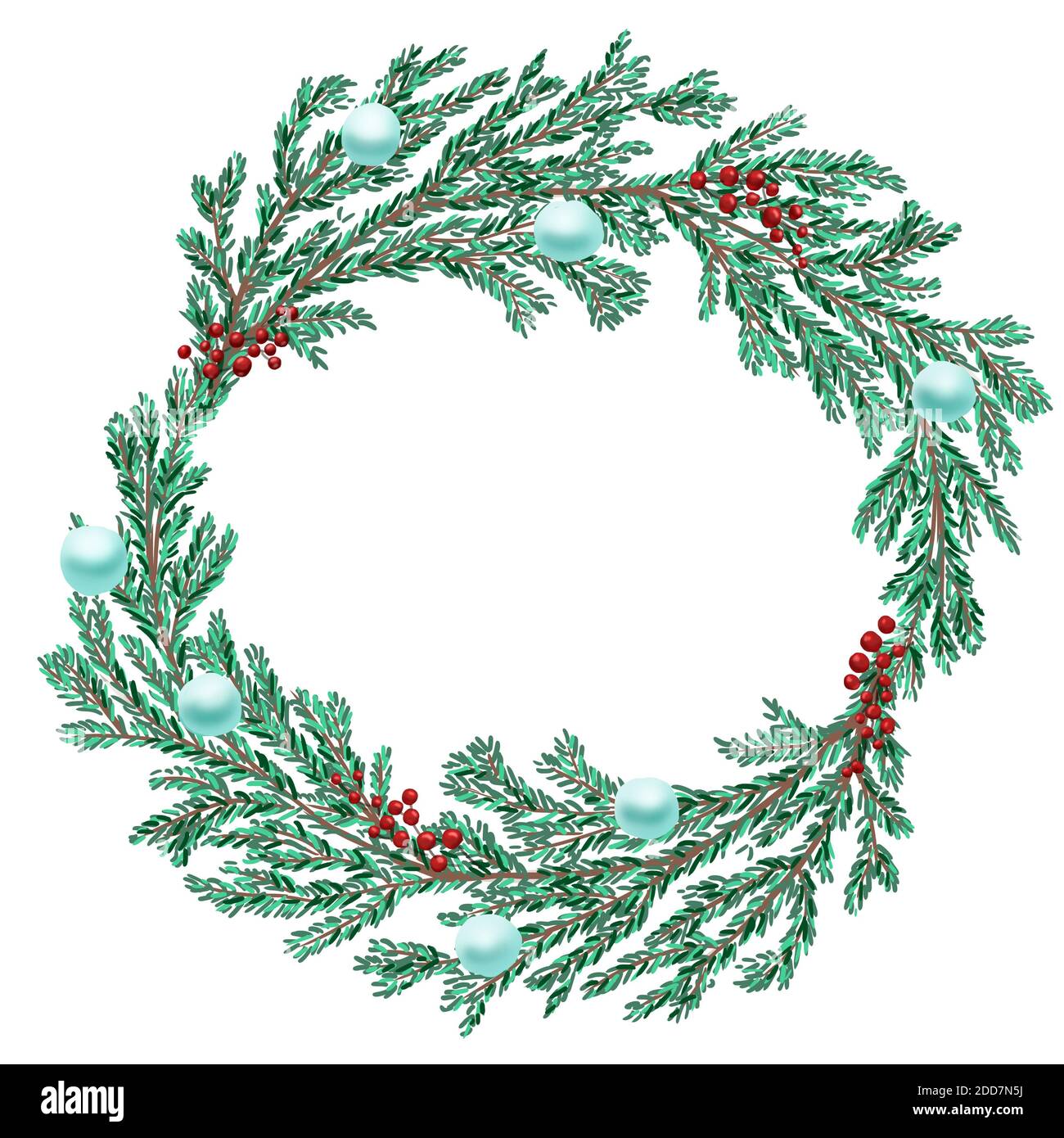 Corona di Natale con palline blu e bacche Foto Stock