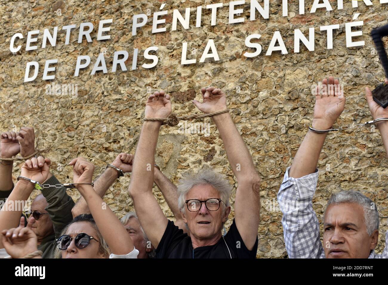 Presidente dell'associazione francese del diritto all'alloggio (DAL, Droit au Logement) Jean-Baptiste Eyraud durante una protesta contro la legge Elan (Loi Elan) per denunciare la politica immobiliare nei confronti delle persone con disabilità del governo di Édouard Philippe, a Parigi, Francia, il 1 settembre 2018. Foto di Patrick Pierrot/Avenir Pictures/ABACAPRESS.COM Foto Stock