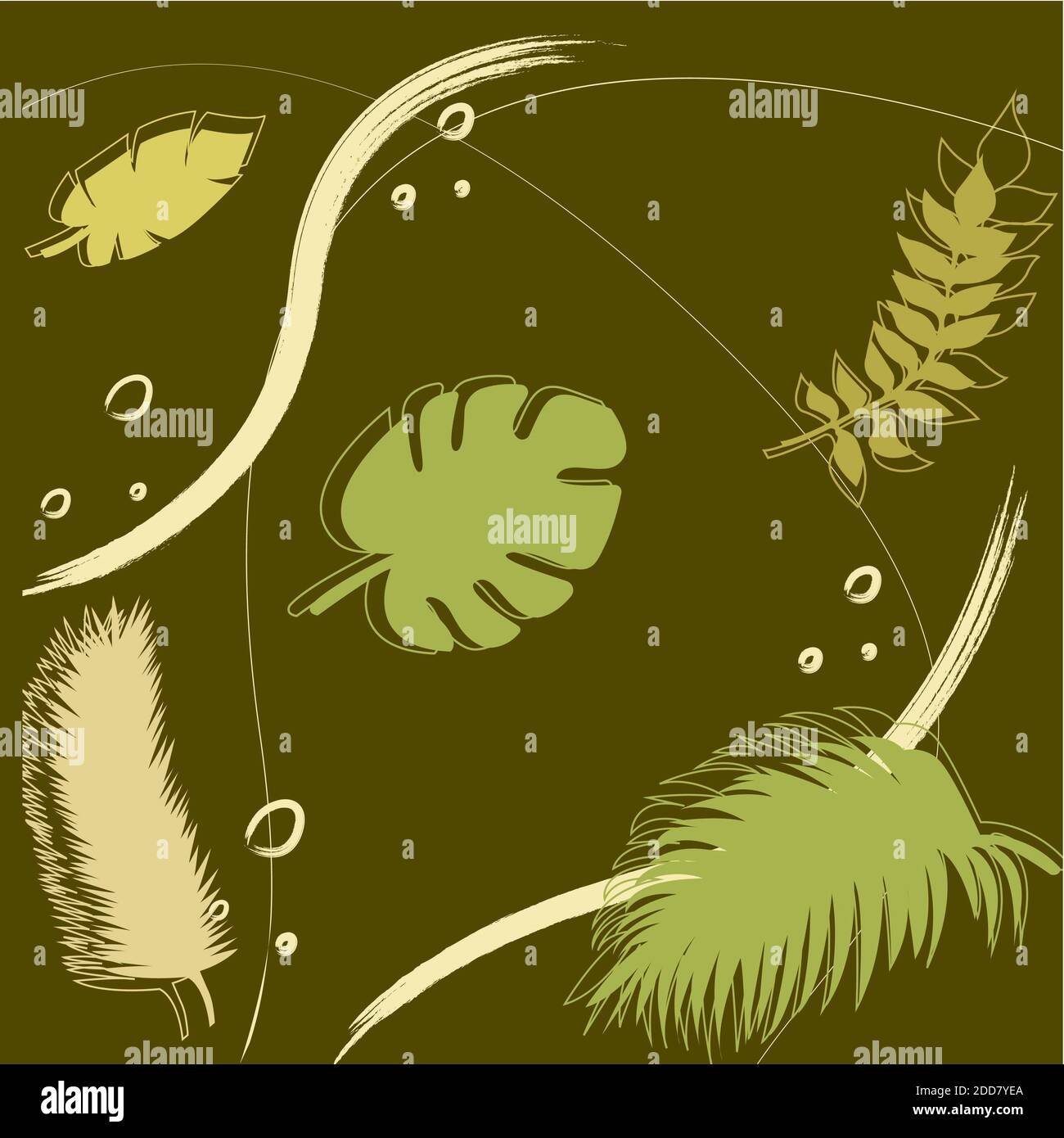 Motivi tropicali con palme esotiche e foglie di monstera dentro vettore Foto Stock