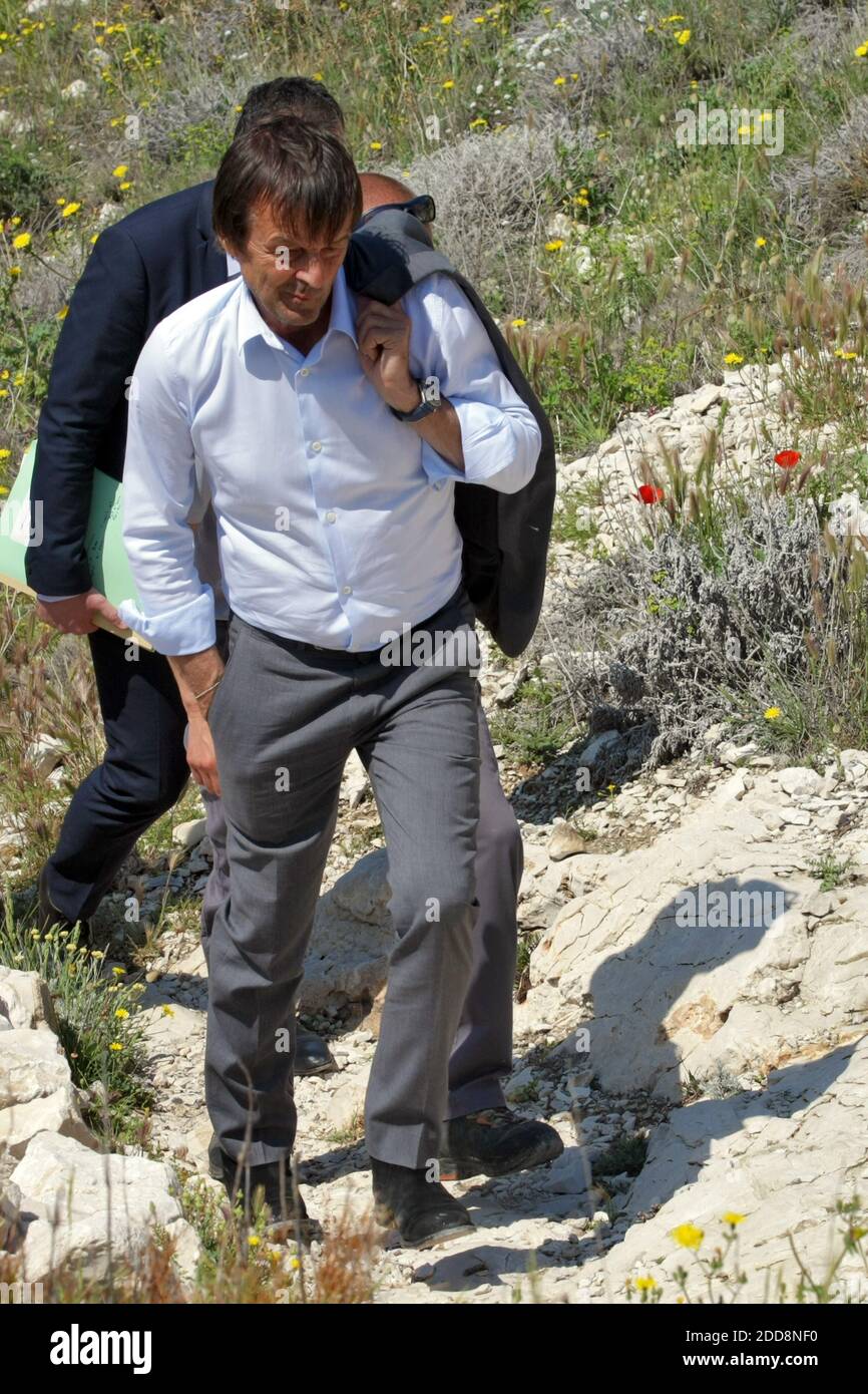 Nicolas Hulot, Ministro dell'Ecologia, visita le Calanques e l'Isola di Frioul a Marsiglia, in Francia, e incontra i giovani alunni il 18 maggio 2018. Foto di Pascal Parrot/ABACAPRESS.COM Foto Stock