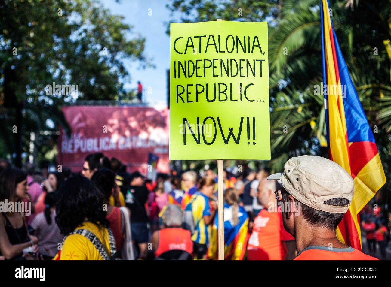 Migliaia di persone partecipano a una marcia richiesta dal gruppo catalano pro-indipendenza Asambea Nacional Catalana (ANC) in occasione della Giornata Nazionale della Catalogna (Diada) festeggiamenti nel centro di Barcellona, nella Spagna nord-orientale, 11 settembre 2018. Foto di Antonio Cascio/ABACAPRESS.COM Foto Stock