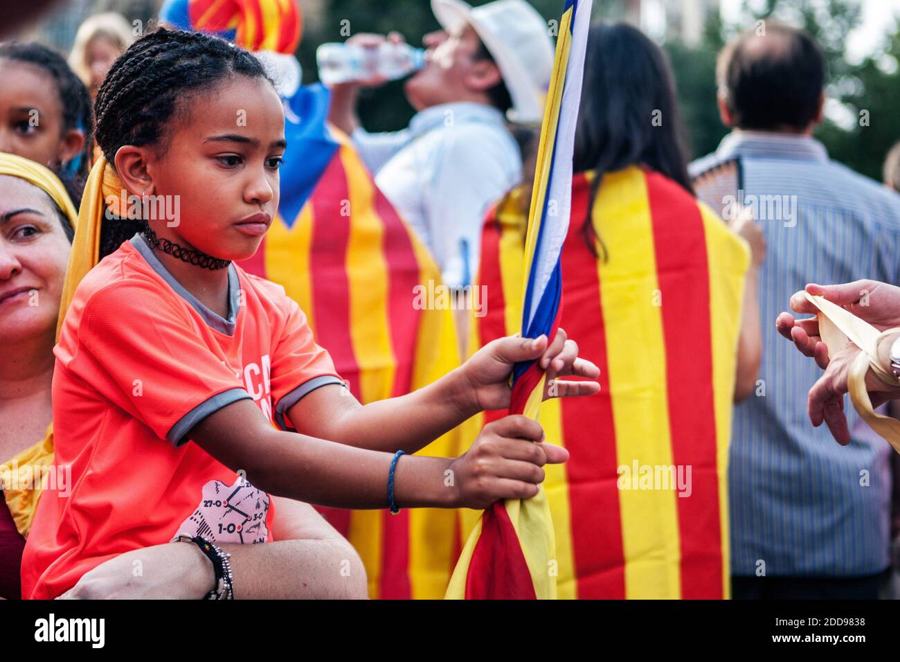 Migliaia di persone partecipano a una marcia richiesta dal gruppo catalano pro-indipendenza Asambea Nacional Catalana (ANC) in occasione della Giornata Nazionale della Catalogna (Diada) festeggiamenti nel centro di Barcellona, nella Spagna nord-orientale, 11 settembre 2018. Foto di Antonio Cascio/ABACAPRESS.COM Foto Stock