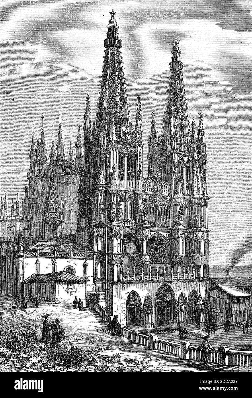 Cattedrale di Burgos, Castiglia, Spagna, 1880 / Kathedrale von Burgos, Kastilien, Spanien, 1880, Historisch, storico, digitale riproduzione migliorata di un originale del 19 ° secolo / digitale Reproduktion einer Originalvorlage aus dem 19. Jahrhundert, Foto Stock