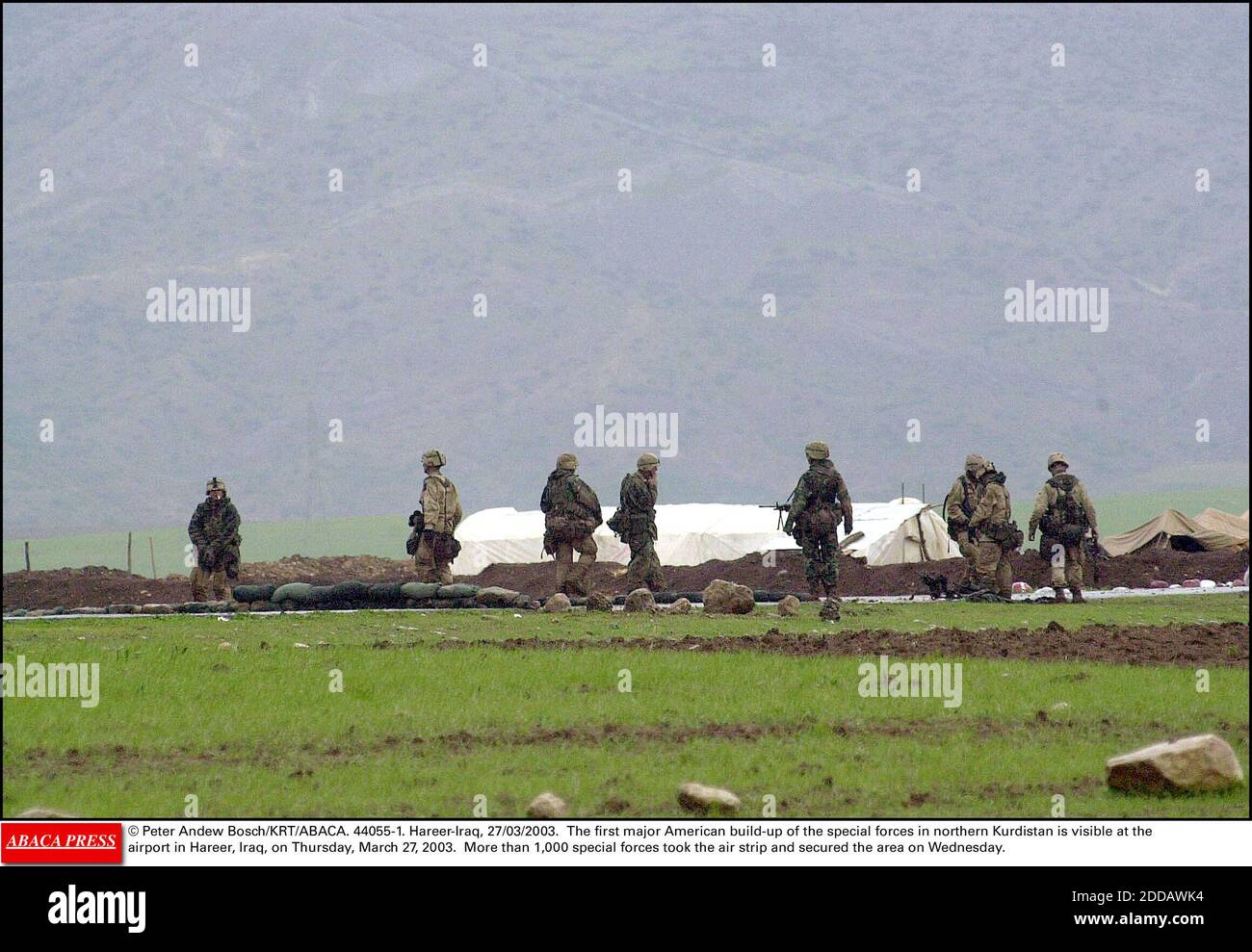 NO FILM, NO VIDEO, NO TV, NO DOCUMENTARIO - © PETER ANDEW BOSCH/KRT/ABACA. 44055-1. Hareer-Iraq, 27/03/2003. Il primo grande accumulo americano delle forze speciali nel nord del Kurdistan è visibile all'aeroporto di Hareer, Iraq, giovedì 27 marzo 2003. Più di 1,000 forze speciali hanno preso il Foto Stock