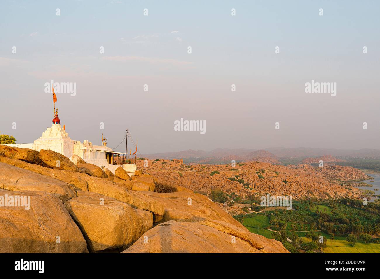 Vista del tramonto dal tempio delle scimmie, Karnataka, Hampi, India Foto Stock