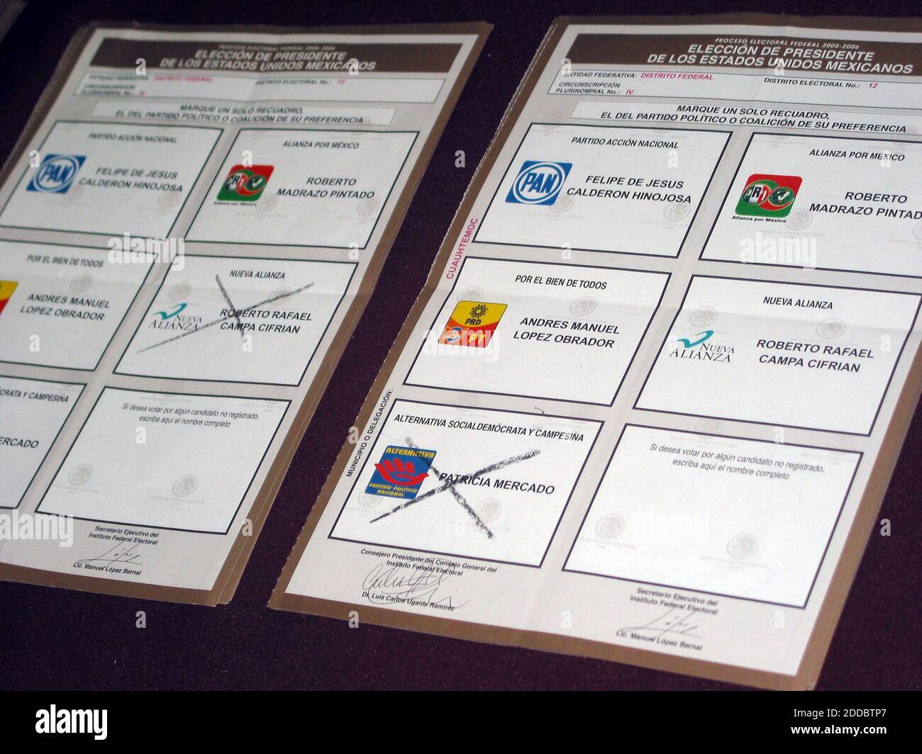 NESSUN FILM, NESSUN VIDEO, NESSUNA TV, NESSUN DOCUMENTARIO - il leggero vantaggio del conservatore Felipe Calderon nelle elezioni presidenziali del Messico, eccezionalmente chiuse, si è ridotto il 5 luglio 2006, poiché i lavoratori delle elezioni hanno iniziato a rivedere i voti senza contare e a controllare i voti dei 300 distretti elettorali del paese. Qui, i voti sono raccontati a Città del Messico, Messico. Foto di Kevin Hall/MCT/ABACAPRESS.COM Foto Stock