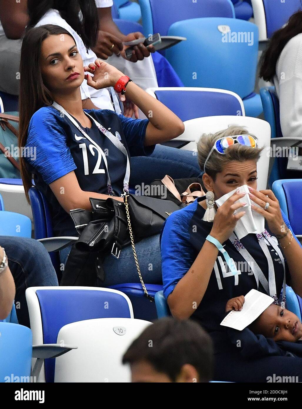 Sandra fidanzata di Corentin Tolisso durante la Coppa del mondo FIFA 2018 Round of 8 match al Nizhny Novgorod Stadium Russia, il 6 luglio 2018. . Foto di Christian Liegi/ABACAPRESS.COM Foto Stock