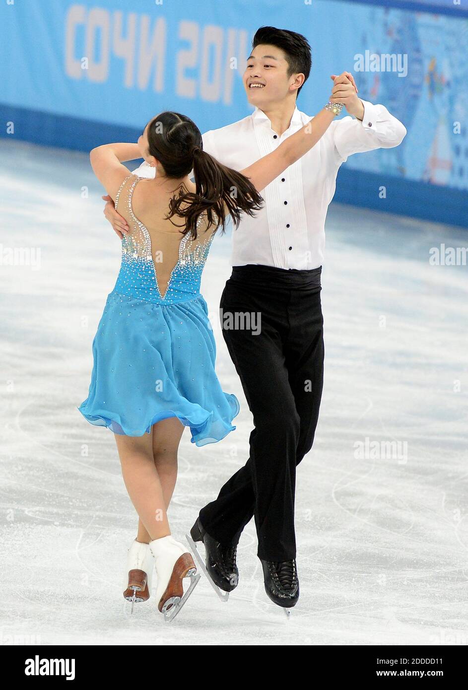 NESSUN FILM, NESSUN VIDEO, NESSUNA TV, NESSUN DOCUMENTARIO - il Maia Shibutani degli Stati Uniti e Alex Shibutani eseguono il loro breve programma di danza sul ghiaccio presso il Palazzo di Pattinaggio di Iceberg durante le Olimpiadi invernali di Sochi, Russia, il 16 febbraio 2014. Foto di Chuck Myers/MCT/ABACAPRESS.COM Foto Stock