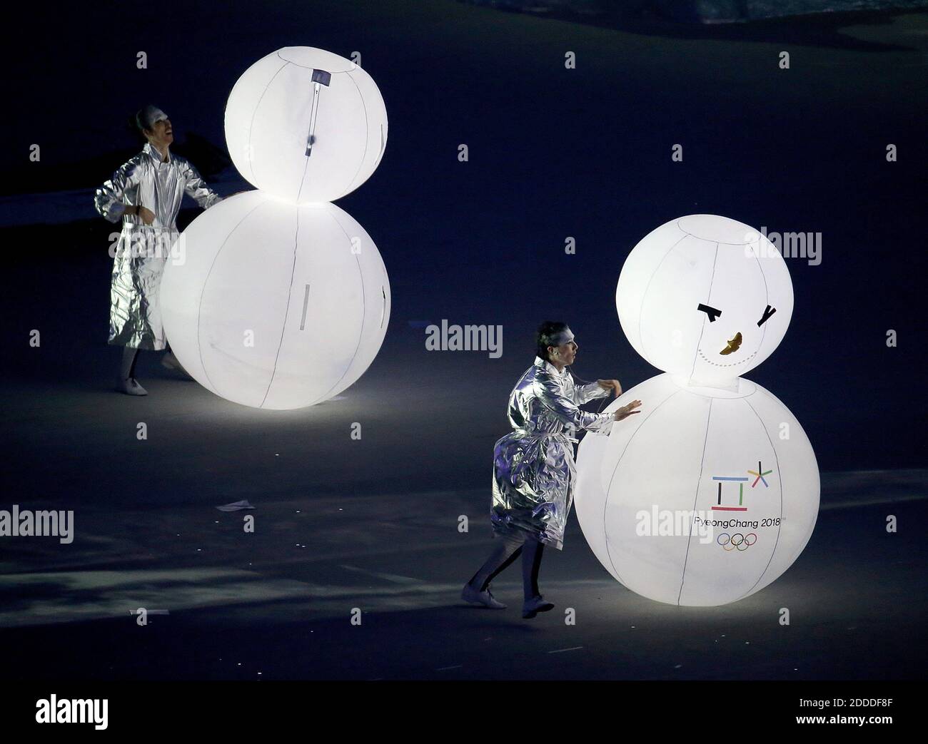 NO FILM, NO VIDEO, NO TV, NO DOCUMENTARIO - UN segmento dedicato alle Olimpiadi invernali del 2018 a PyeongChang, Corea del Sud, viene eseguito durante la cerimonia di chiusura delle Olimpiadi invernali del 2014 allo stadio dei pescatori di Sochi, Russia, domenica 23 febbraio 2014. Foto di Brian Cassella/Chicago Tribune/MCT/ABACAPRESS.COM Foto Stock