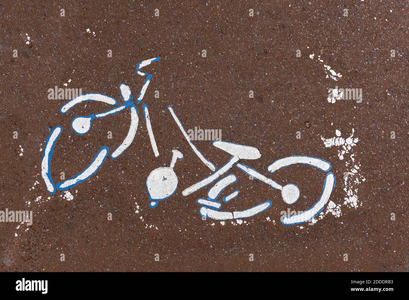 Bicicletta rotta dipinta su asfalto Foto Stock