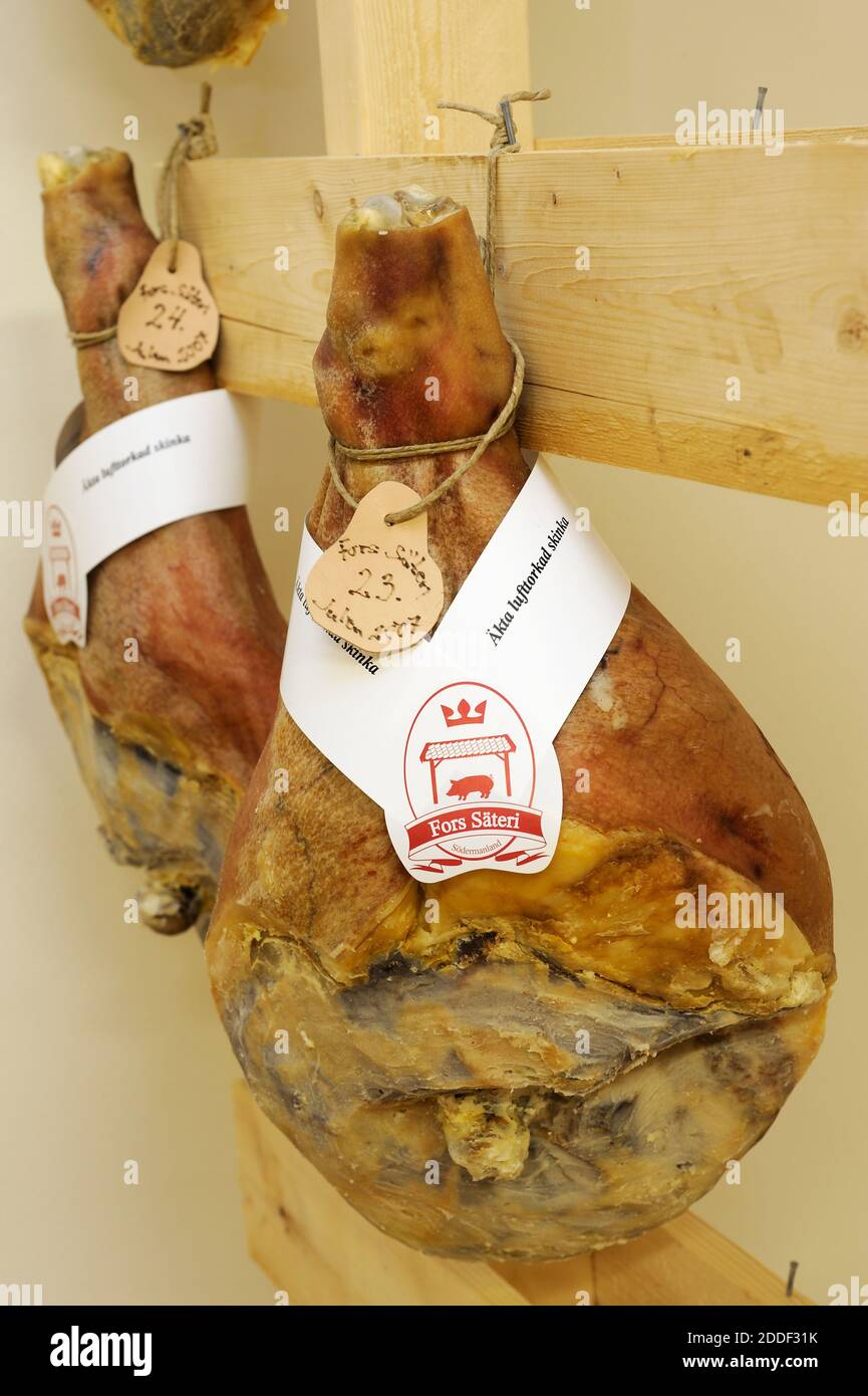 Prosciutto svedese essiccato all'aria di Fors Säteri, Södermanland, Sörmland, Svezia, Sverige Foto Stock