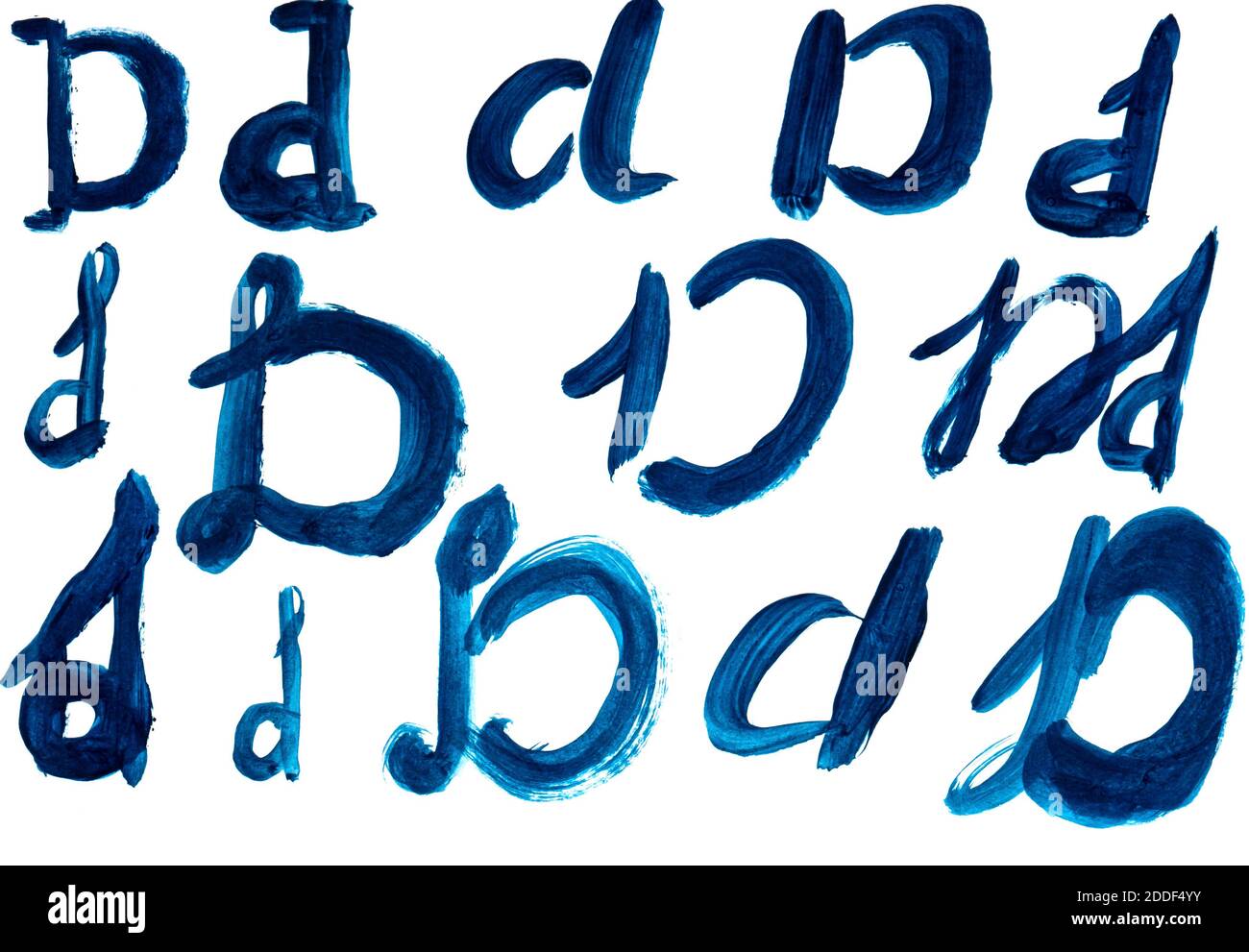 La lettera D è disegnata in diverse versioni. Foto Stock