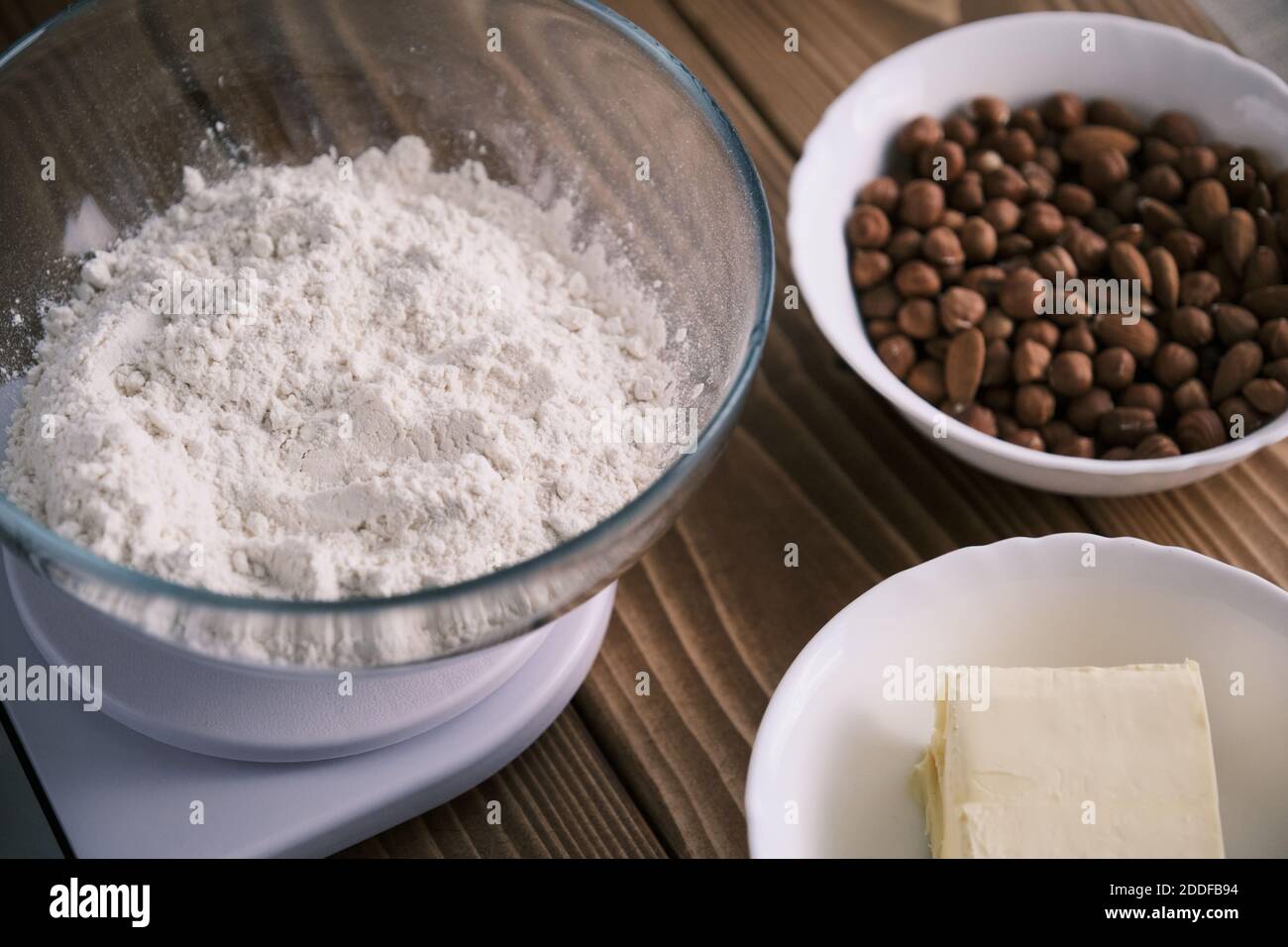 Ingredienti per la ricetta dell'impasto. Primo piano Foto Stock