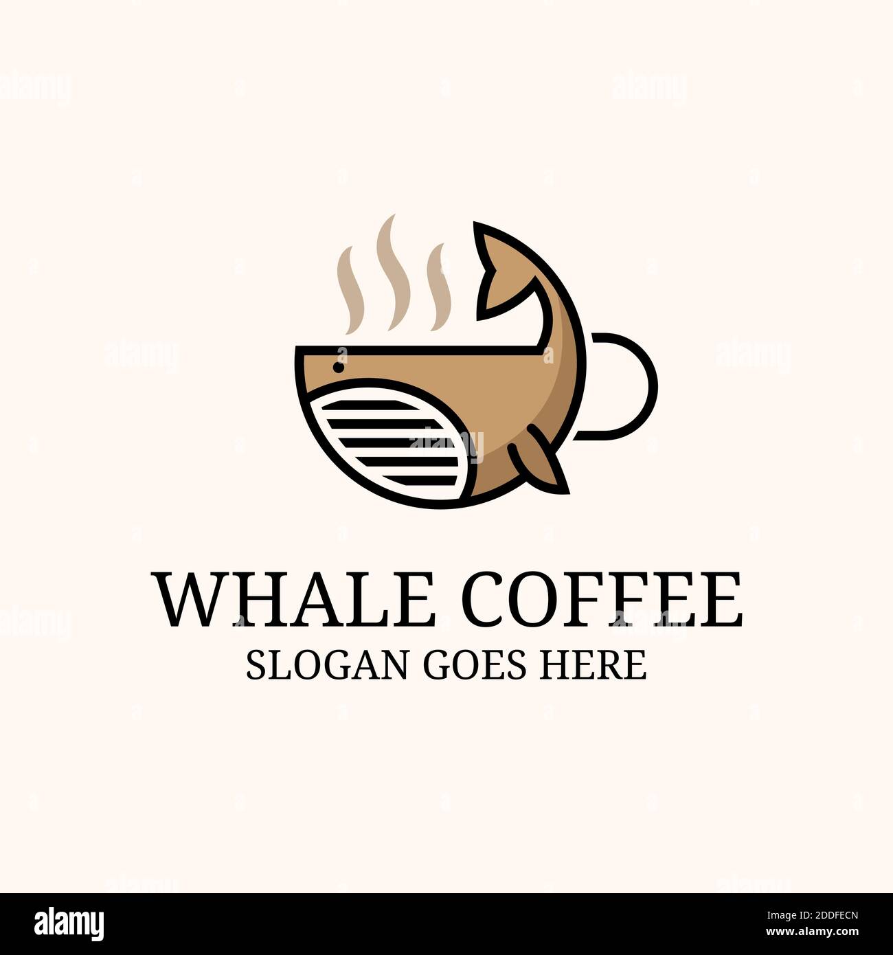 ispirazione vettoriale per il design del logo premium Whale Coffee, ideale per il modello commerciale del marchio del logo del punto vendita Illustrazione Vettoriale