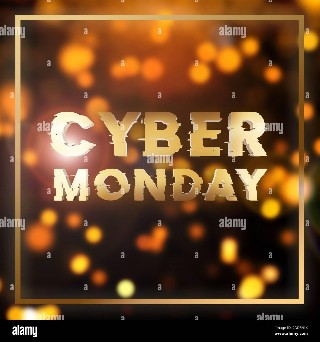 Banner quadrato oro vendita Cyber monday. Offerta Cyber online evento di vendita. Rendering 3D. Foto Stock