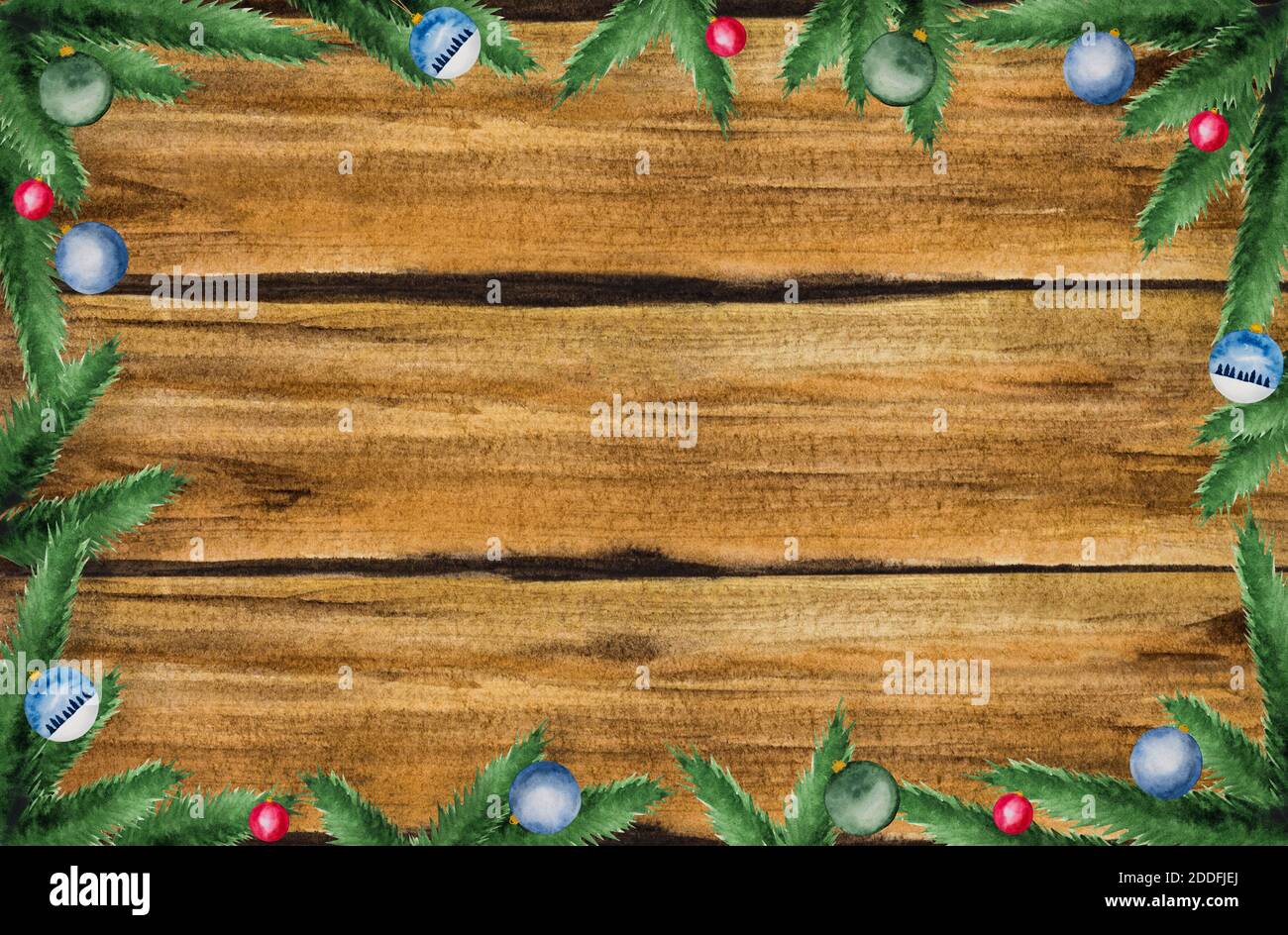 Decorazioni natalizie luminose su una superficie in legno testurizzato Foto Stock