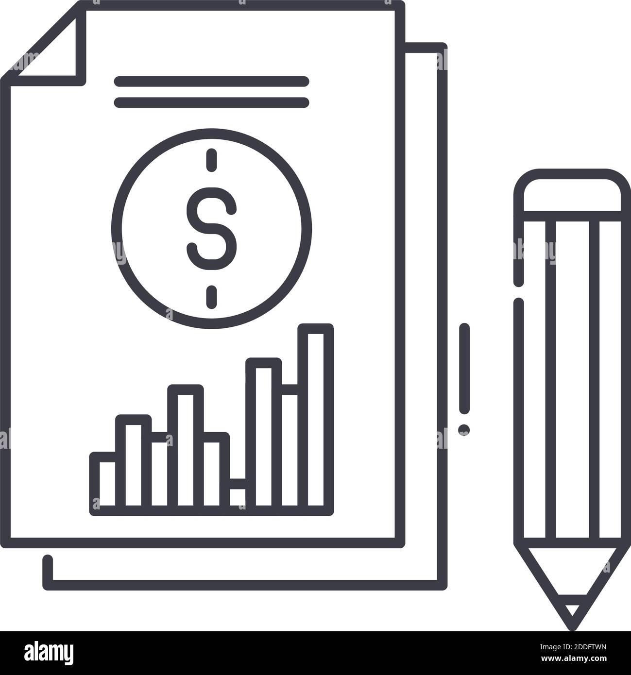 Icona di rendiconto finanziario, illustrazione lineare isolata, vettore a linee sottili, segno di disegno web, simbolo di concetto di contorno con tratto modificabile su bianco Illustrazione Vettoriale