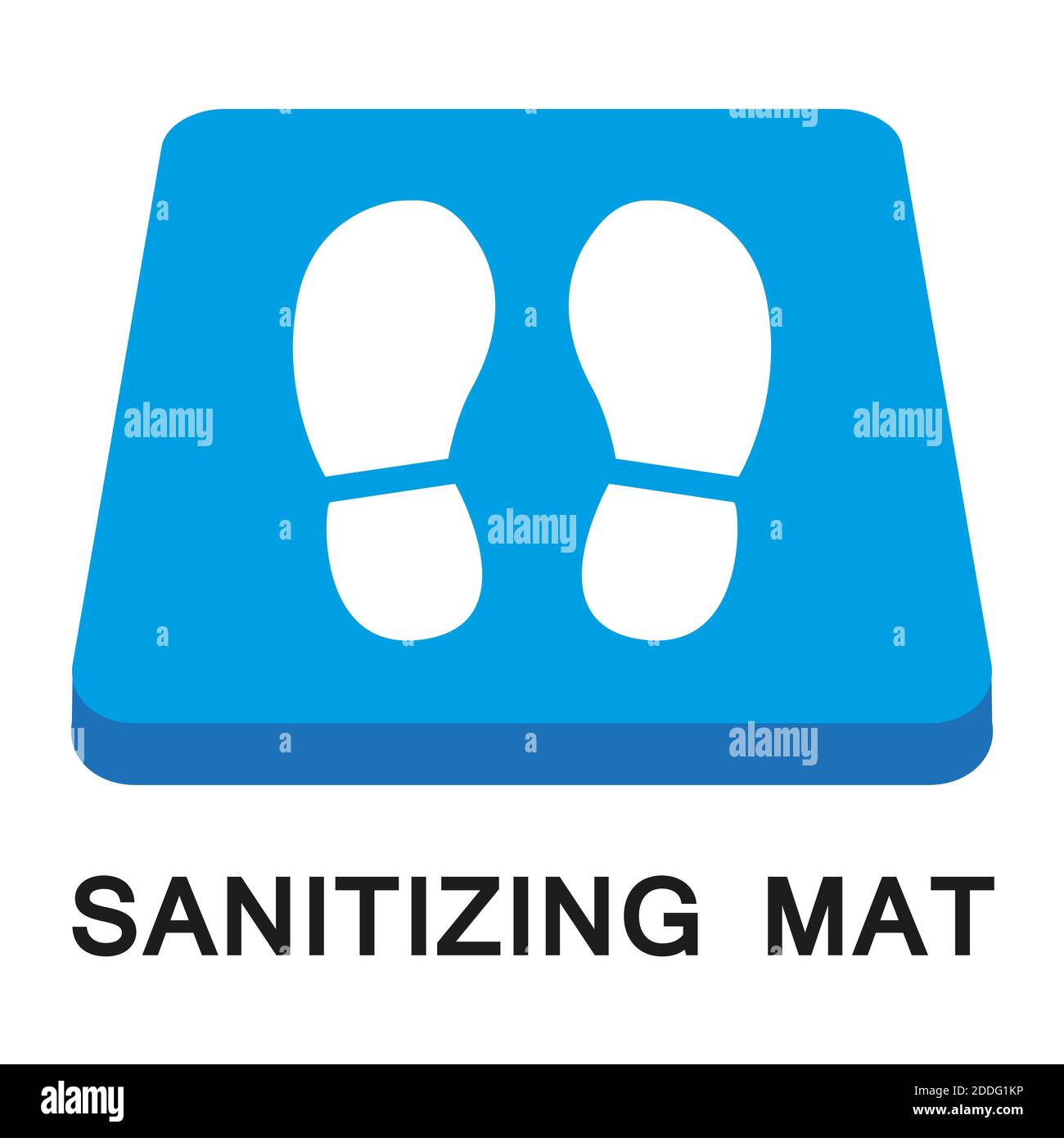 Tappetino sanitario. Icona del tappetino di disinfezione. Disinfettante per calzature o bagni piedi con soluzione antisettica. Su sfondo bianco. Il concetto di coronavirus Illustrazione Vettoriale