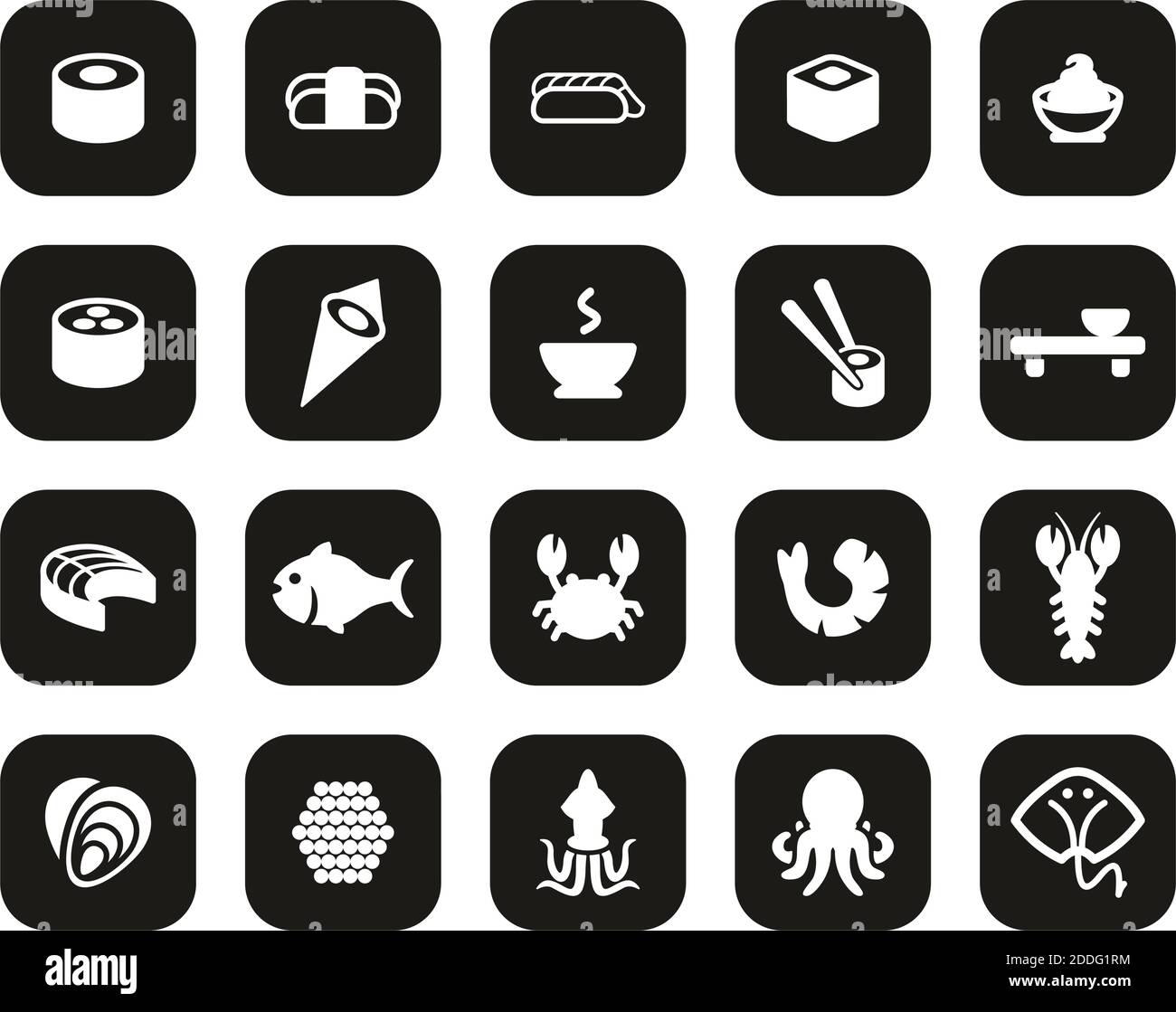Icone sushi Bianco su Black Flat Design Set Grande Illustrazione Vettoriale