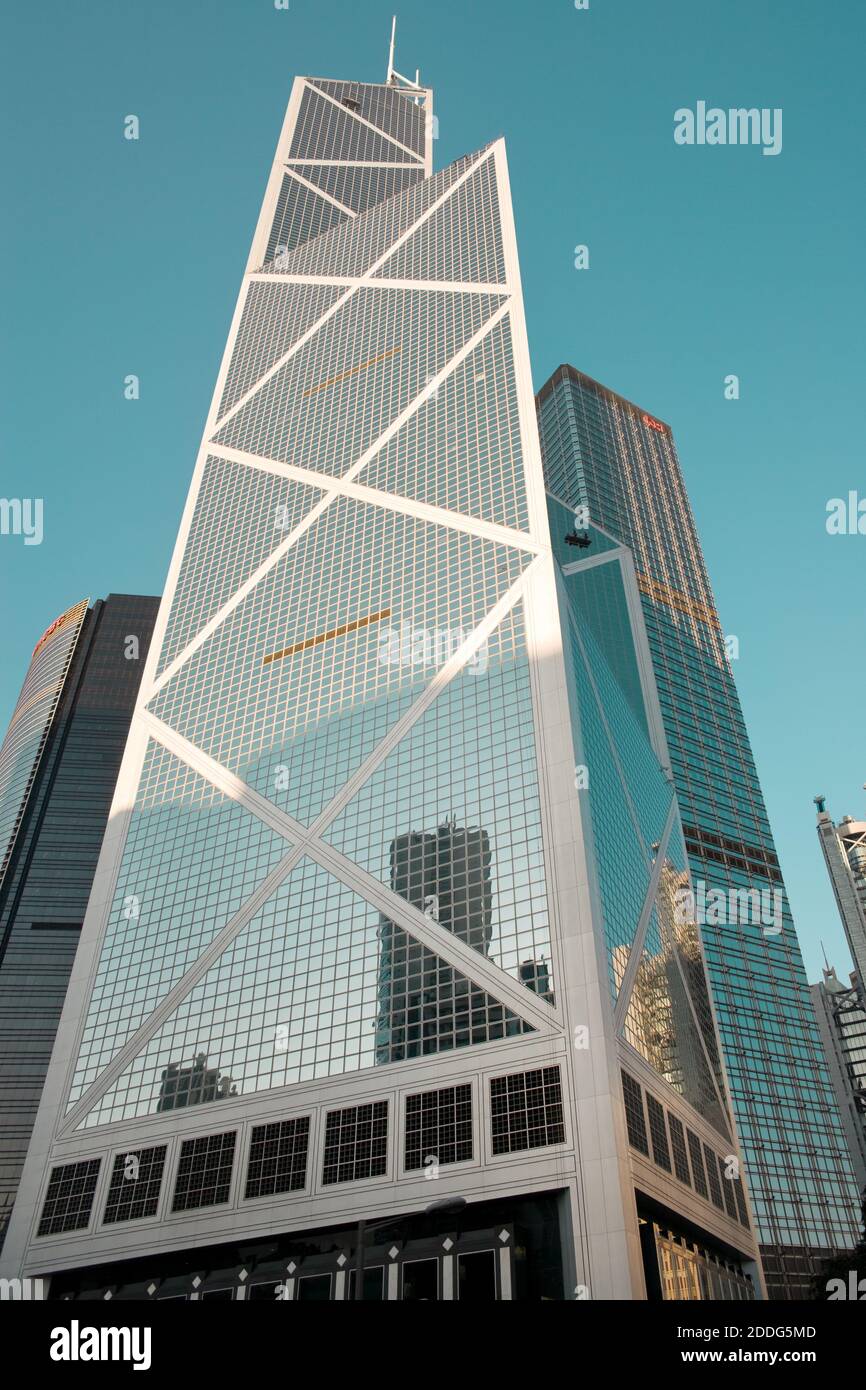 Isola di Hong Kong, Hong Kong, Cina, Asia - il grattacielo della Banca della Cina progettato dall'architetto Io Ming Pei nel distretto centrale. Foto Stock