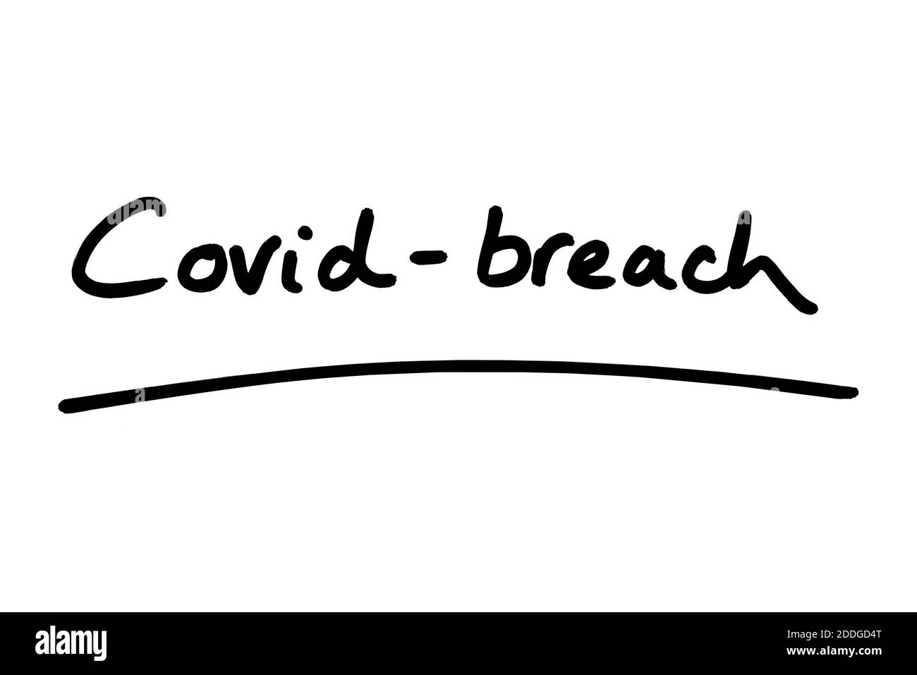 Covid-Breach scritto a mano su sfondo bianco. Foto Stock