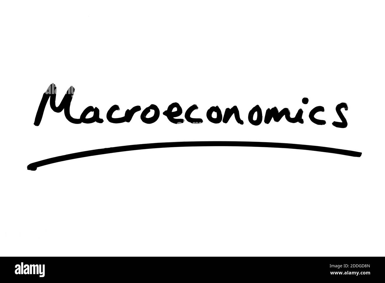 Marcoeconomia scritta a mano su sfondo bianco. Foto Stock