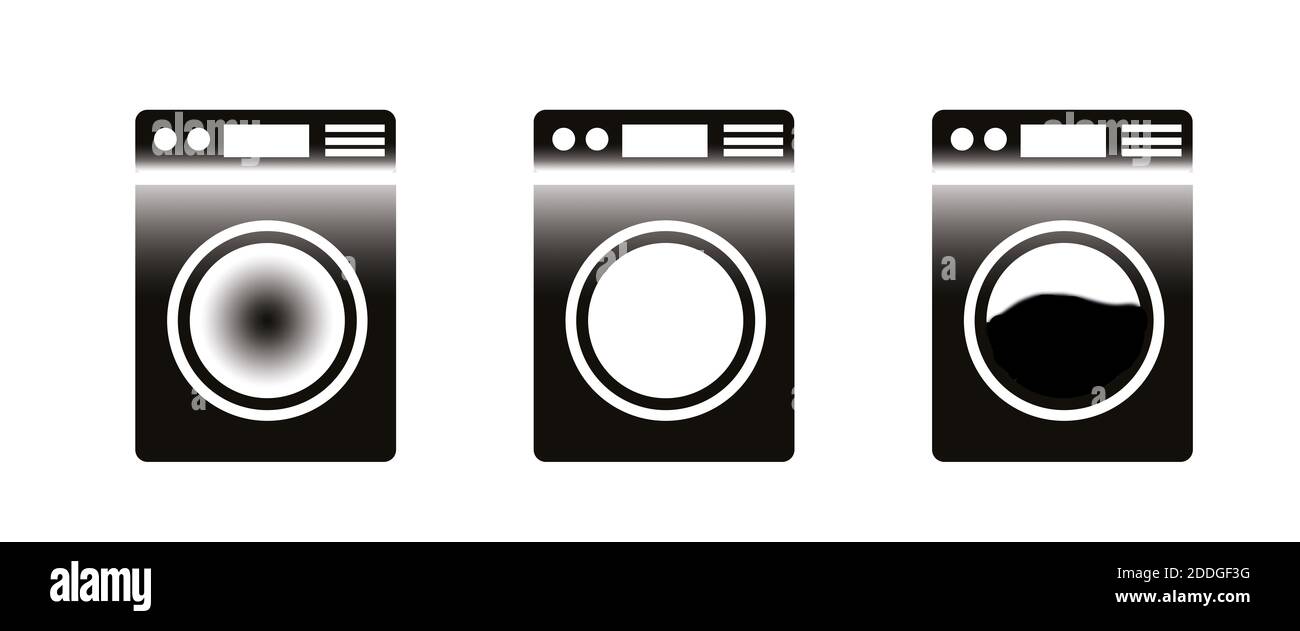 Macchine lavatrici panoramiche vettoriali isolate su sfondo bianco Foto Stock