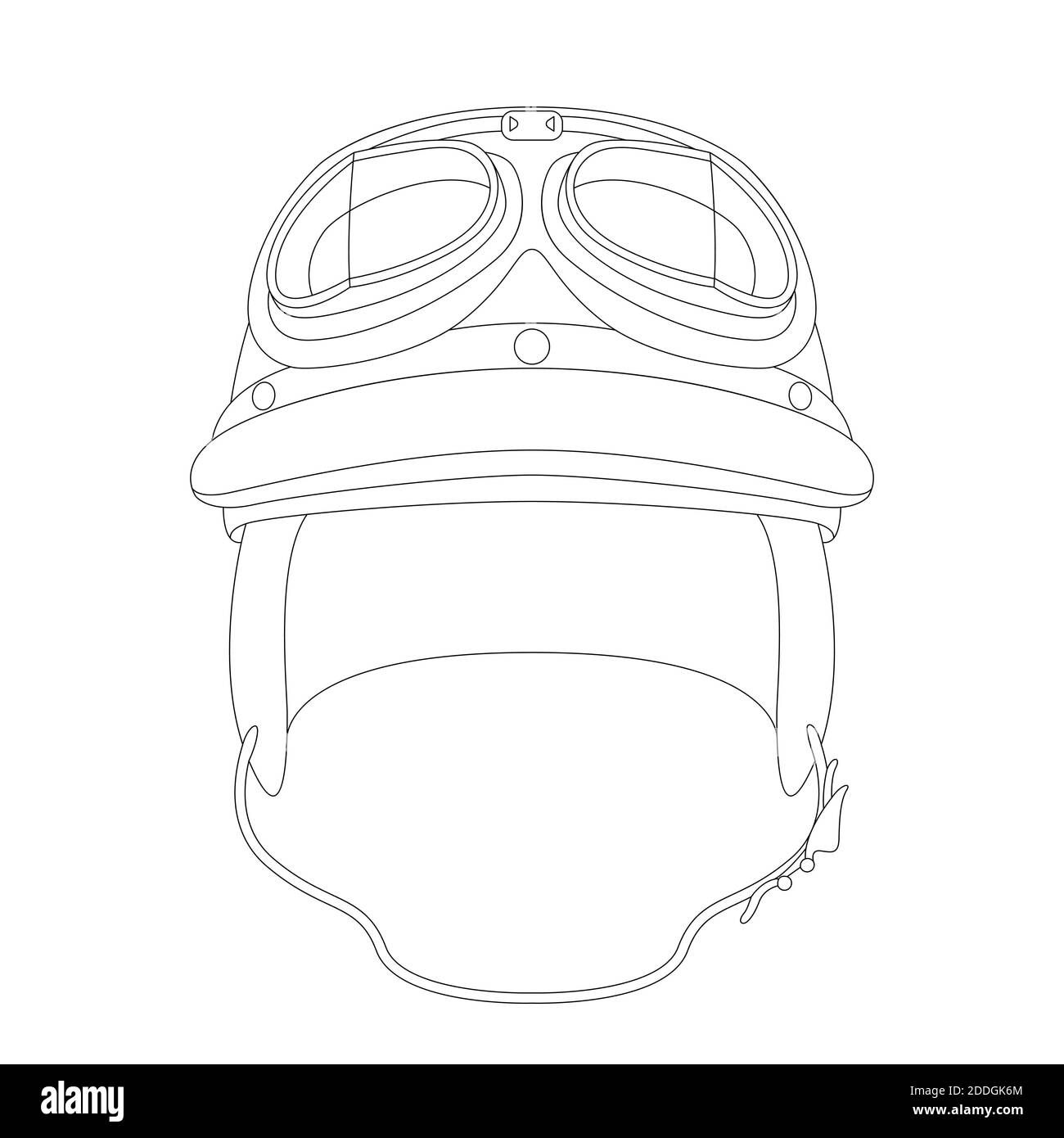 casco da moto classico, illustrazione vettoriale, disegno di rivestimento, vista frontale Foto Stock